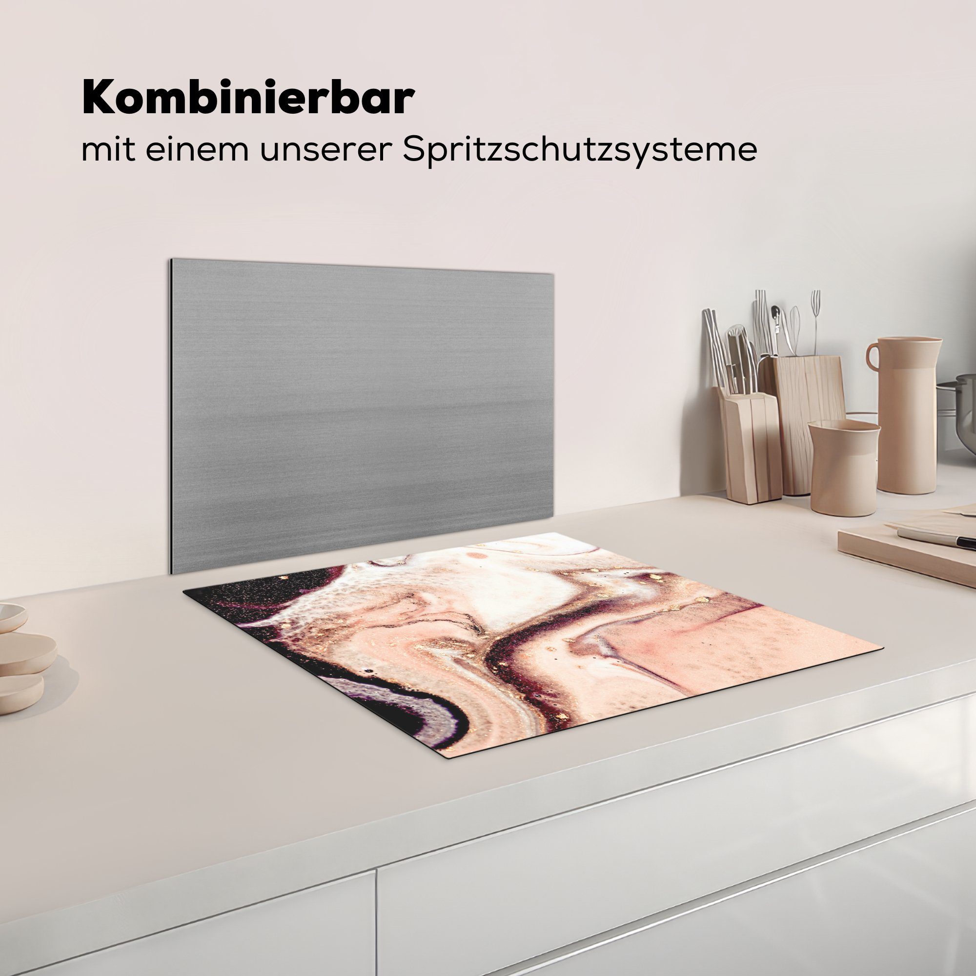 cm, - Natur - - 57x51 tlg), Vinyl, Edelstein (1 Induktionskochfeld, MuchoWow Stein Marmor Rosa, Induktionsschutz, Ceranfeldabdeckung Herdblende-/Abdeckplatte - - Abstrakt