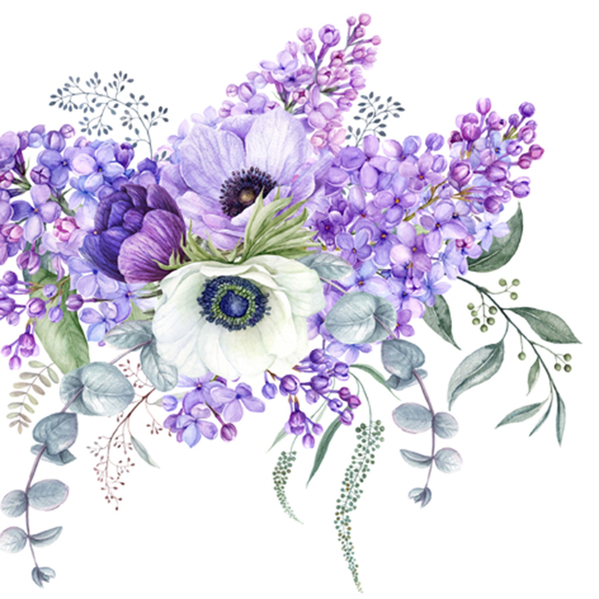 ti-flair Papierserviette, Servietten Papier 33x33cm 3-lag Fliederstrauß Lavendel Anemone 20 Stk