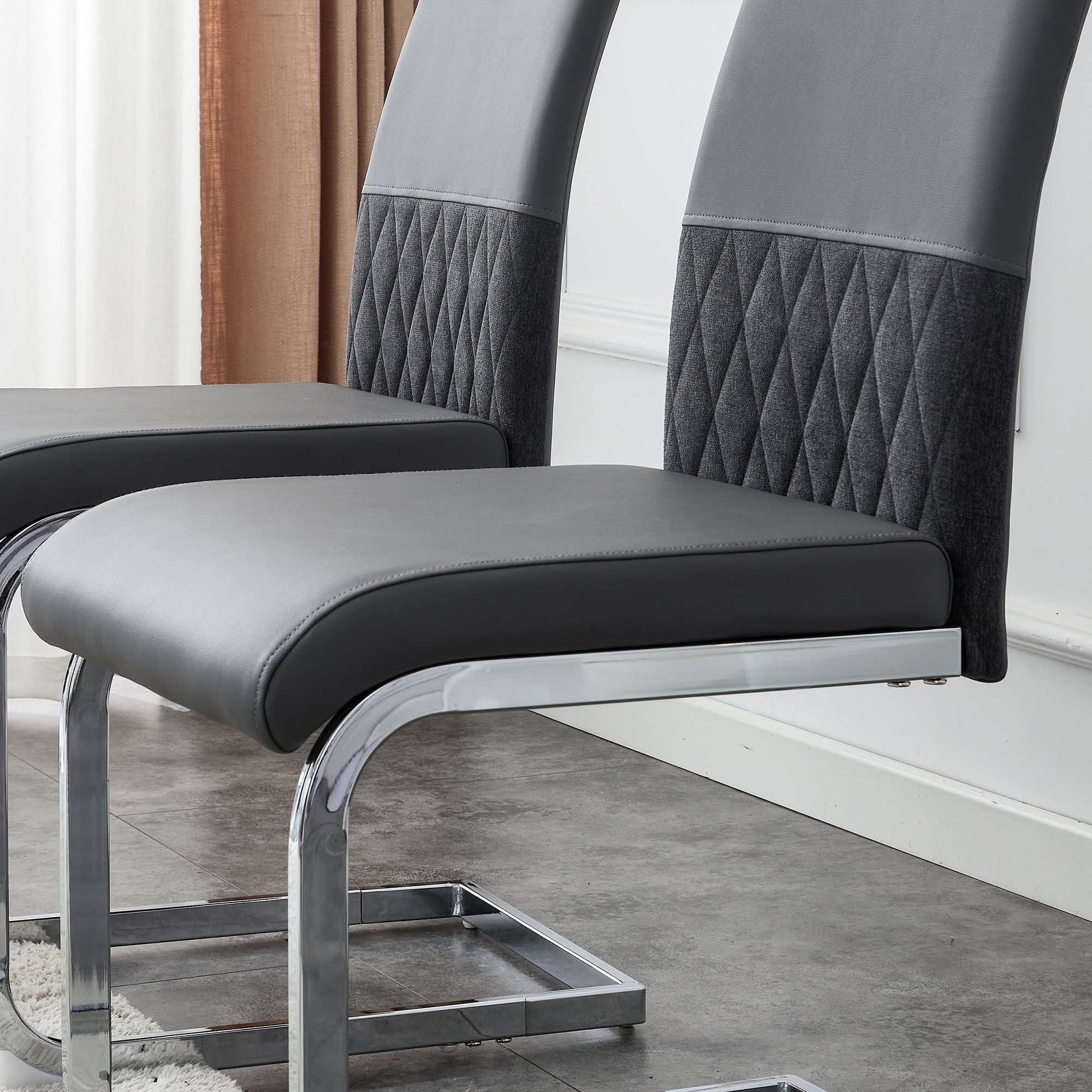 Freischwinger (Esszimmerstuhl, 2 St), Sitz gepolstert, Gestell aus Metall, Stuhl belastbar bis 150 Kg