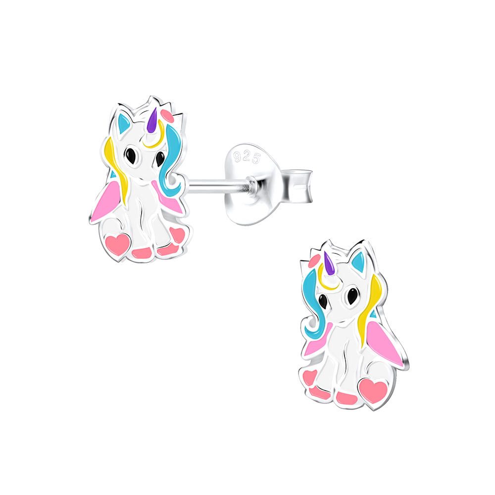 Paar Ohrstecker Kinder Ohrringe Silber 925: Einhorn Ohrstecker