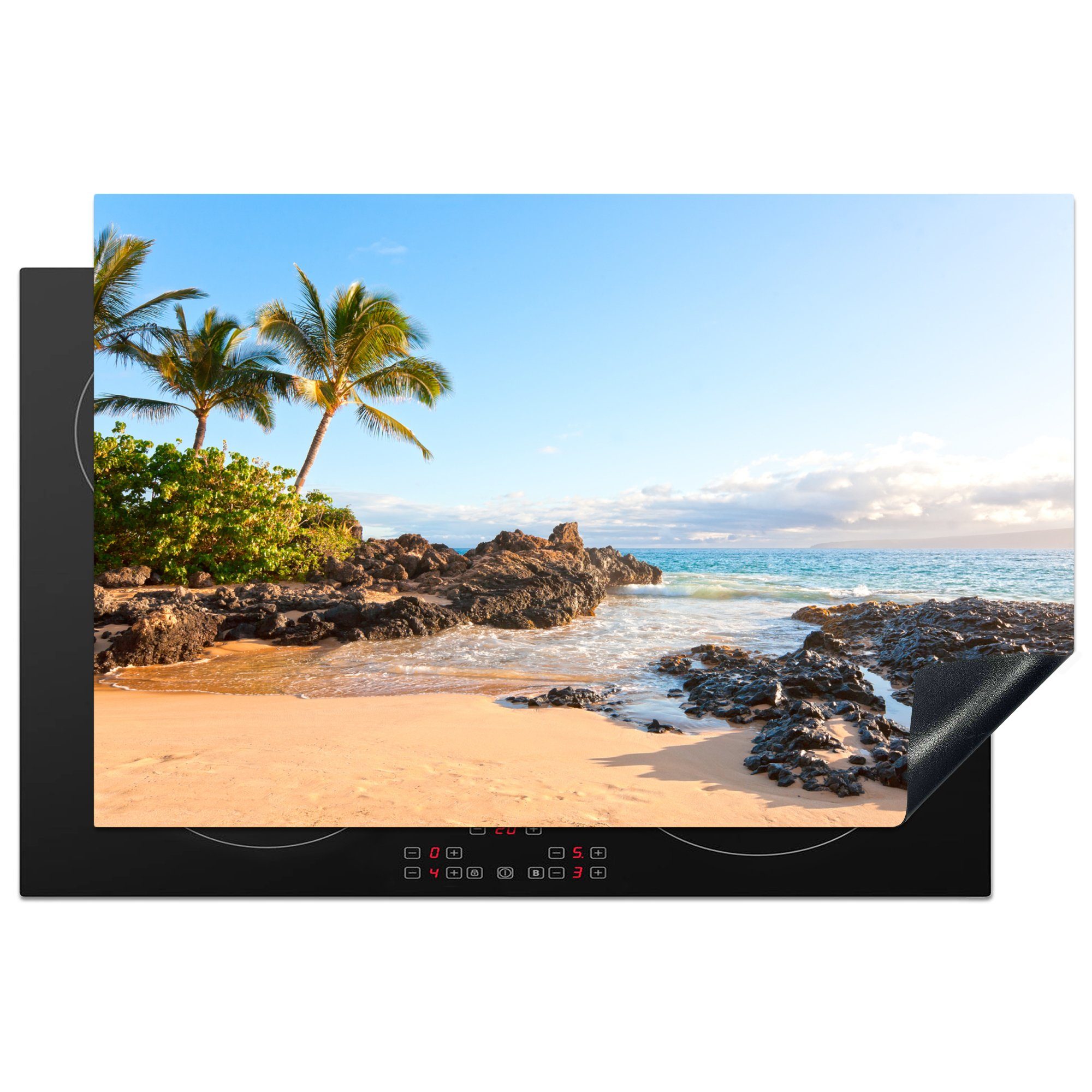 MuchoWow Herdblende-/Abdeckplatte Tropische Palmen am Strand von Maui, Vinyl, (1 tlg), 81x52 cm, Induktionskochfeld Schutz für die küche, Ceranfeldabdeckung