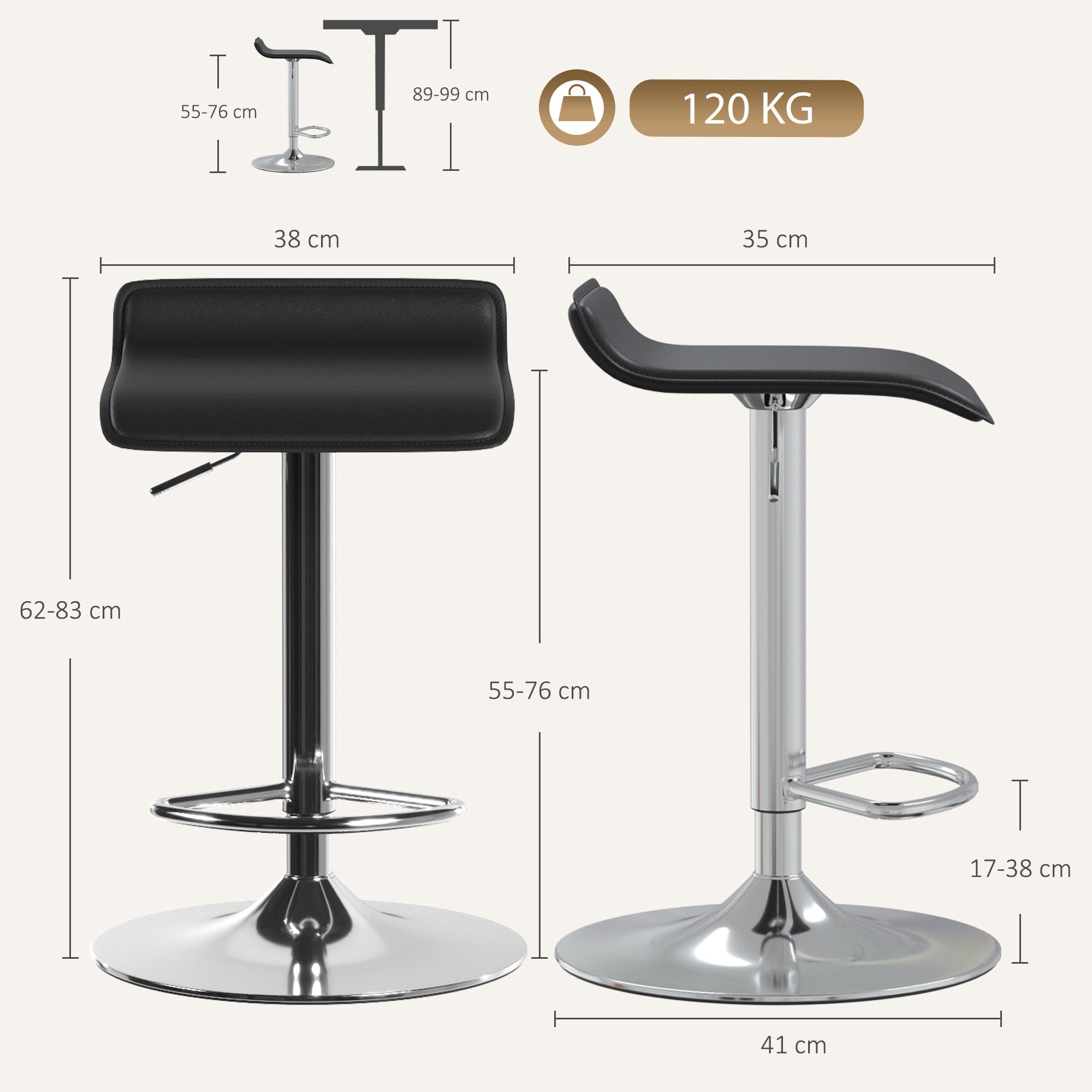 HOMCOM Barhocker Drehbar Barstuhl mit Silber-Stahlgestell, Küchenstuhl mit Fußstütze (Set, 1 St., 1 Stück), höhenverstellbar, 360° drehbar – Bild 3 von 5