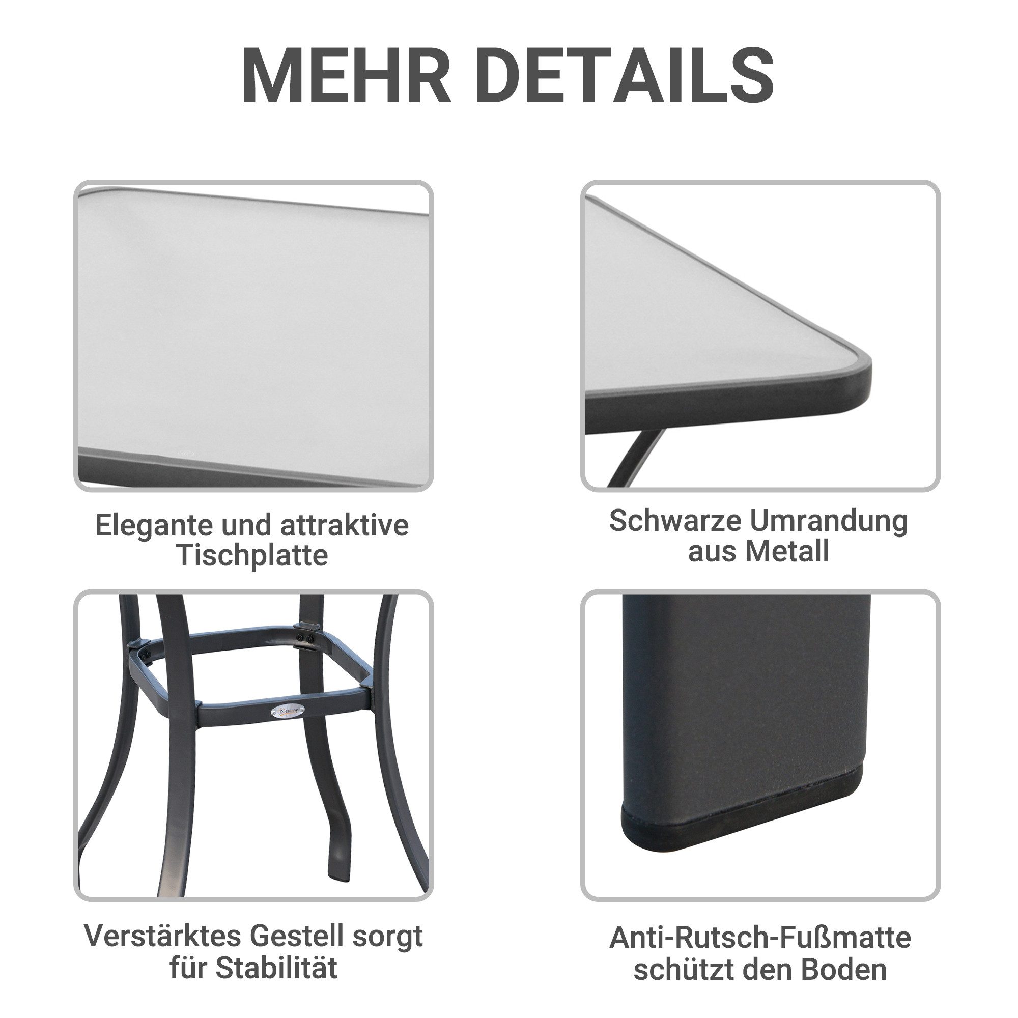 CHICFURN Gartentisch Quadratischer Glastisch, wetterfest, Schwarz, modernes Design (Packung, 1-St., Kompakt für Balkon, Terrasse oder Outdoor-Bereiche geeignet), Maße 68,5 x 68,5 cm, pflegeleicht und stabil