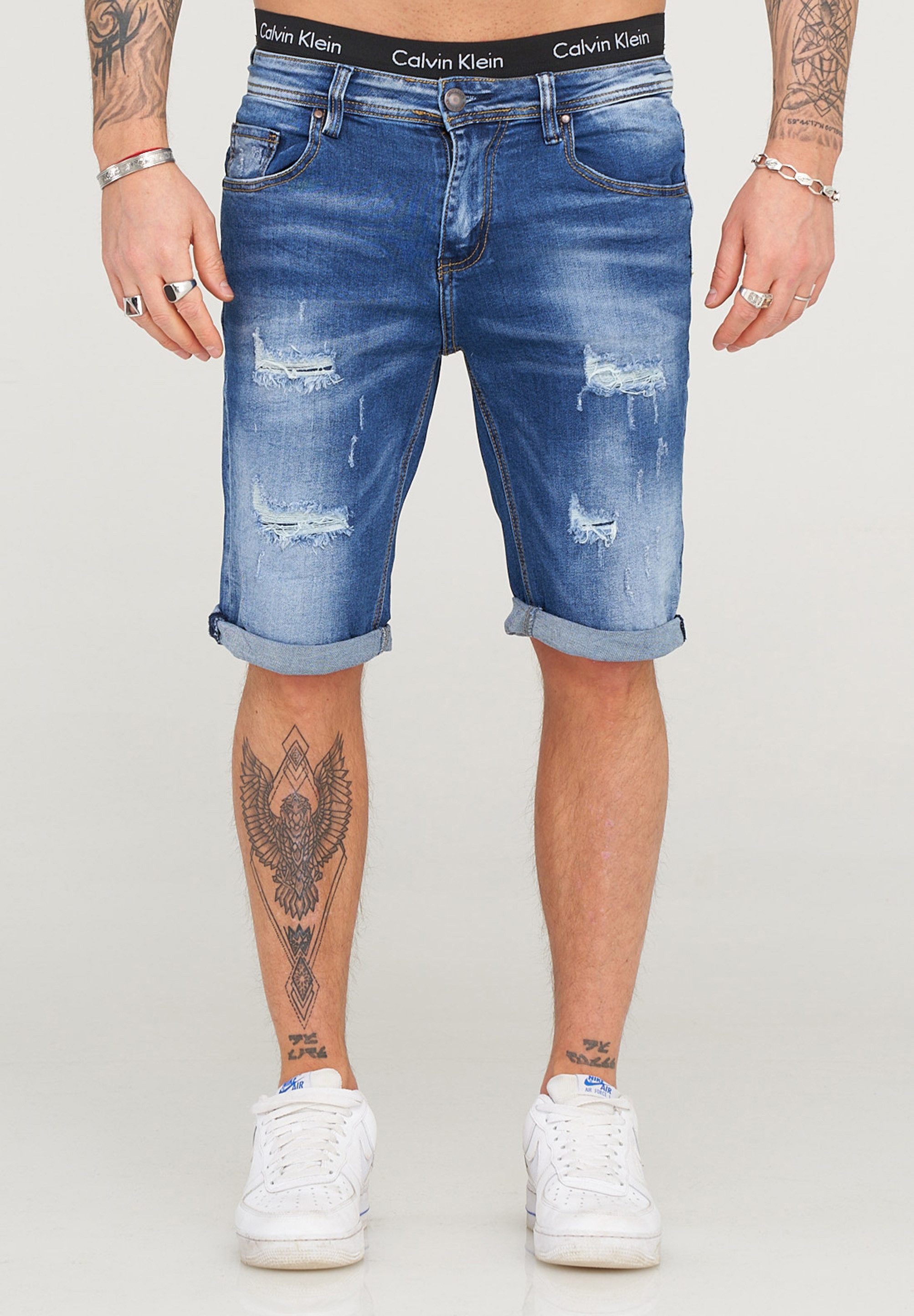 behype Jeansshorts Destroyed mit Stretch als Kurze Hose für Herren Sommer-Shorts Bermuda für Männer mit Elasthan