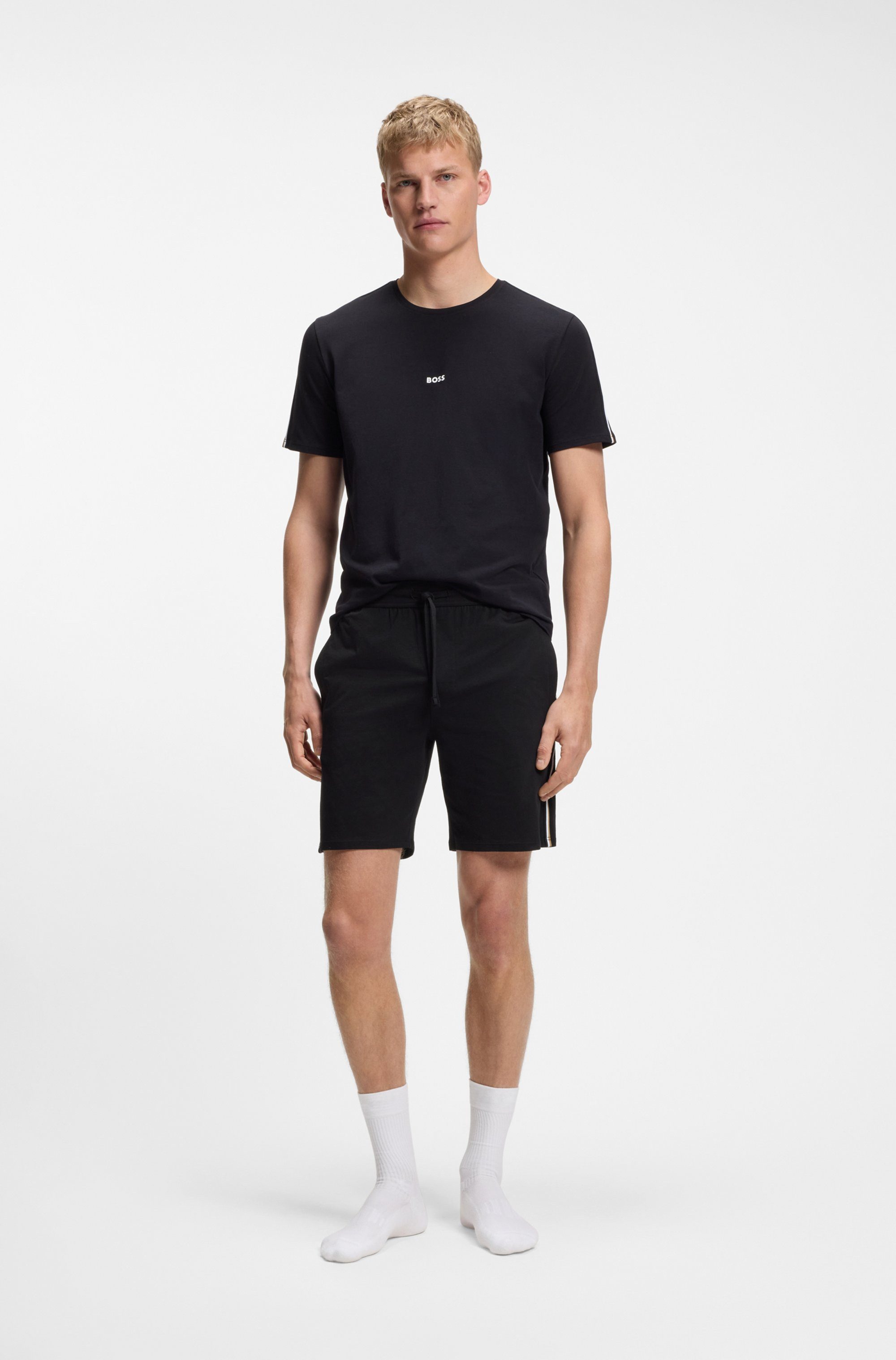 BOSS Schlafshorts Unique Stretch-cotton pyjama bottoms mit signature-stripe tape