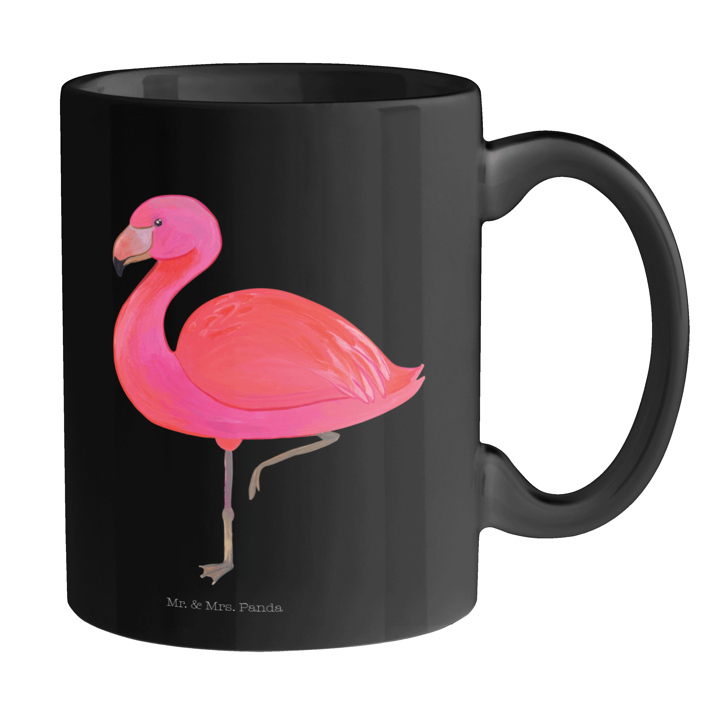 Mr. & Mrs. Panda Tasse Flamingo classic - Schwarz - Geschenk, Sohn, Spruch, einzigartig, Por, Keramik Schwarz
