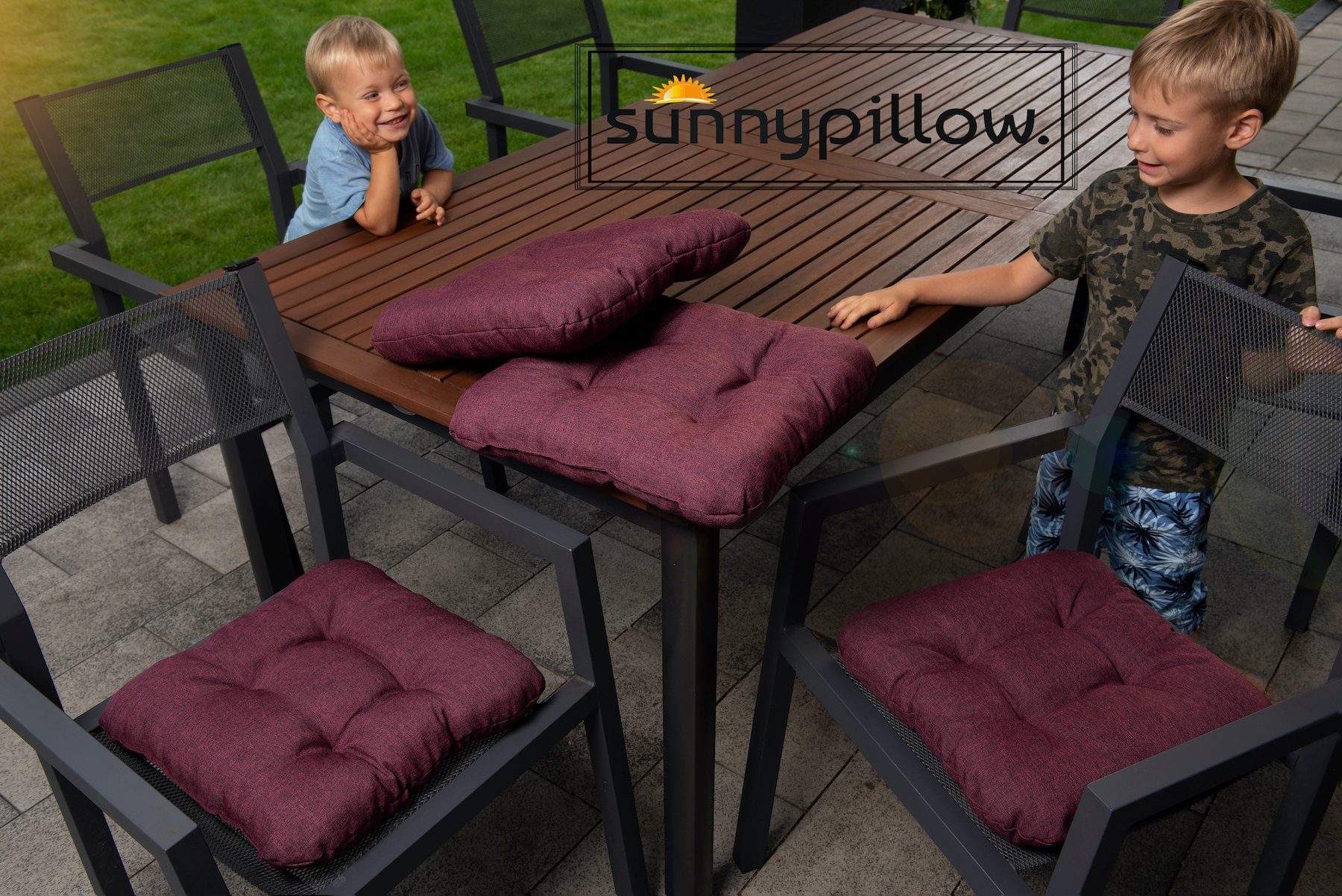 Bequeme für Stuhlkissen cm Set 45x45 Auflage Stühle violett Stuhlkissen Polsterauflage Bänke / 8cm, 4er sunnypillow