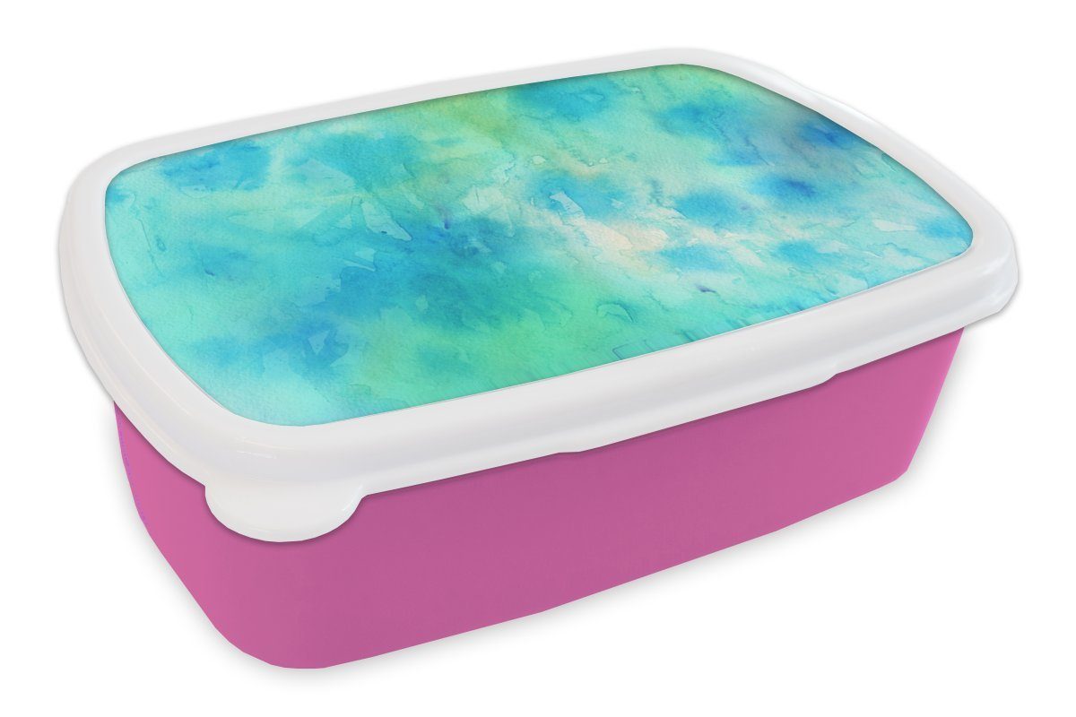 MuchoWow Lunchbox Aquarell Brotdose Mädchen, Erwachsene, - Grün Kunststoff, Blau, - - Brotbox Kinder, Kunststoff Weiß Snackbox, für rosa (2-tlg)