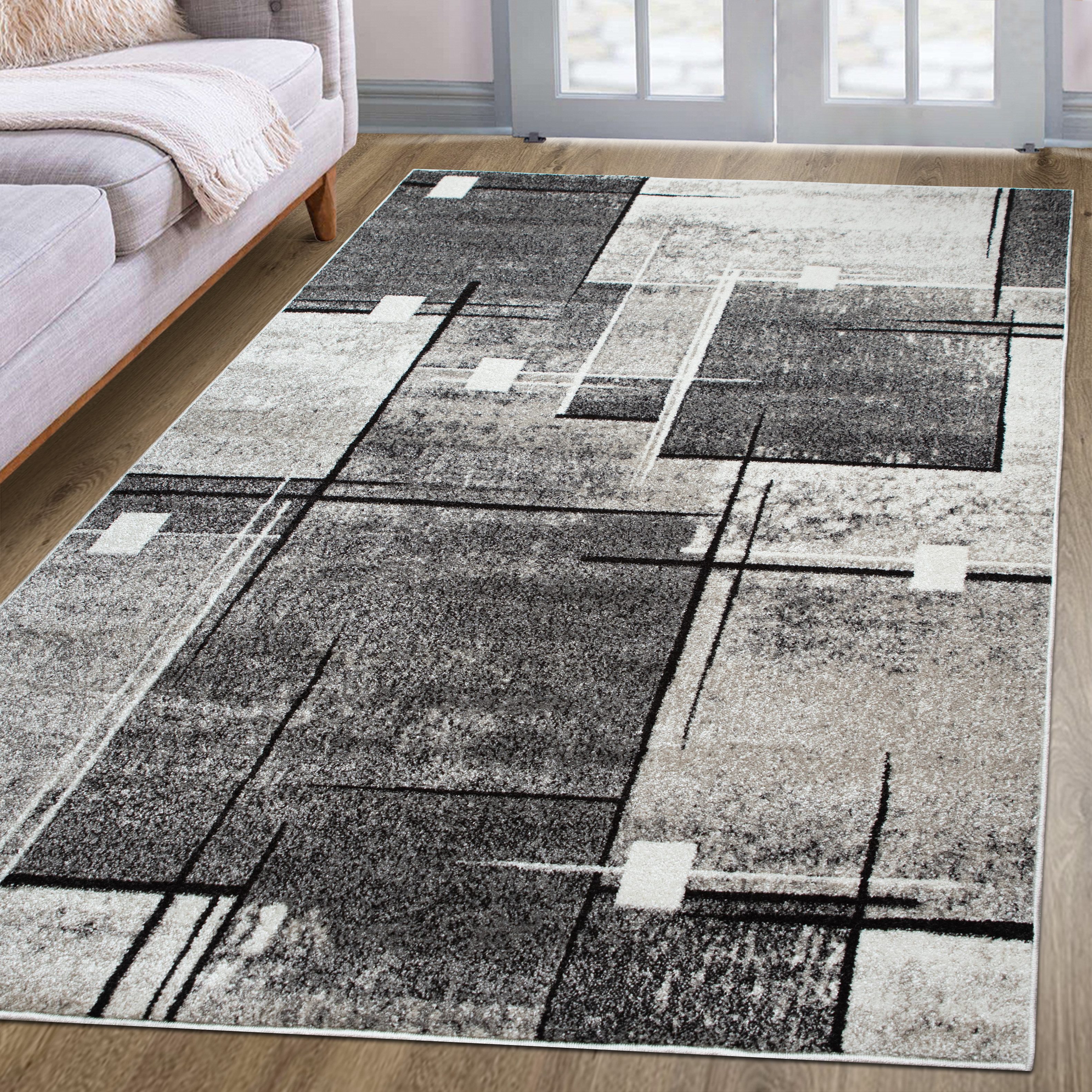 OTTO home Teppich Deblin, rechteckig, Höhe: 9 mm, weicher Flor, Kurzflor, Karo-Design, modern, geometrisches Muster