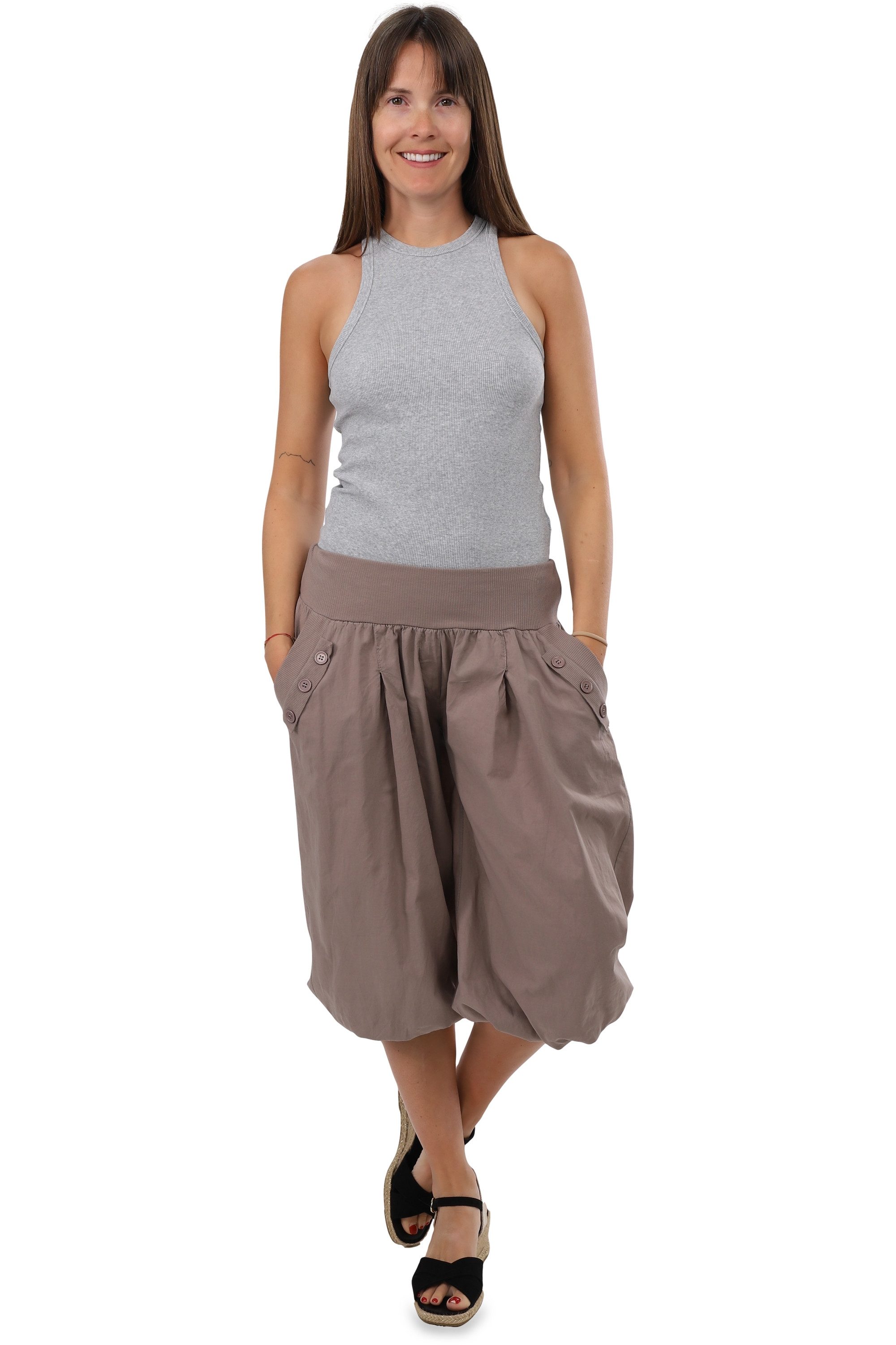 malito more than fashion Caprihose malito Damen Pumphose Capri 23286P kurze low waist Aladinhose Caprihose in Unifarben Einheitsgröße