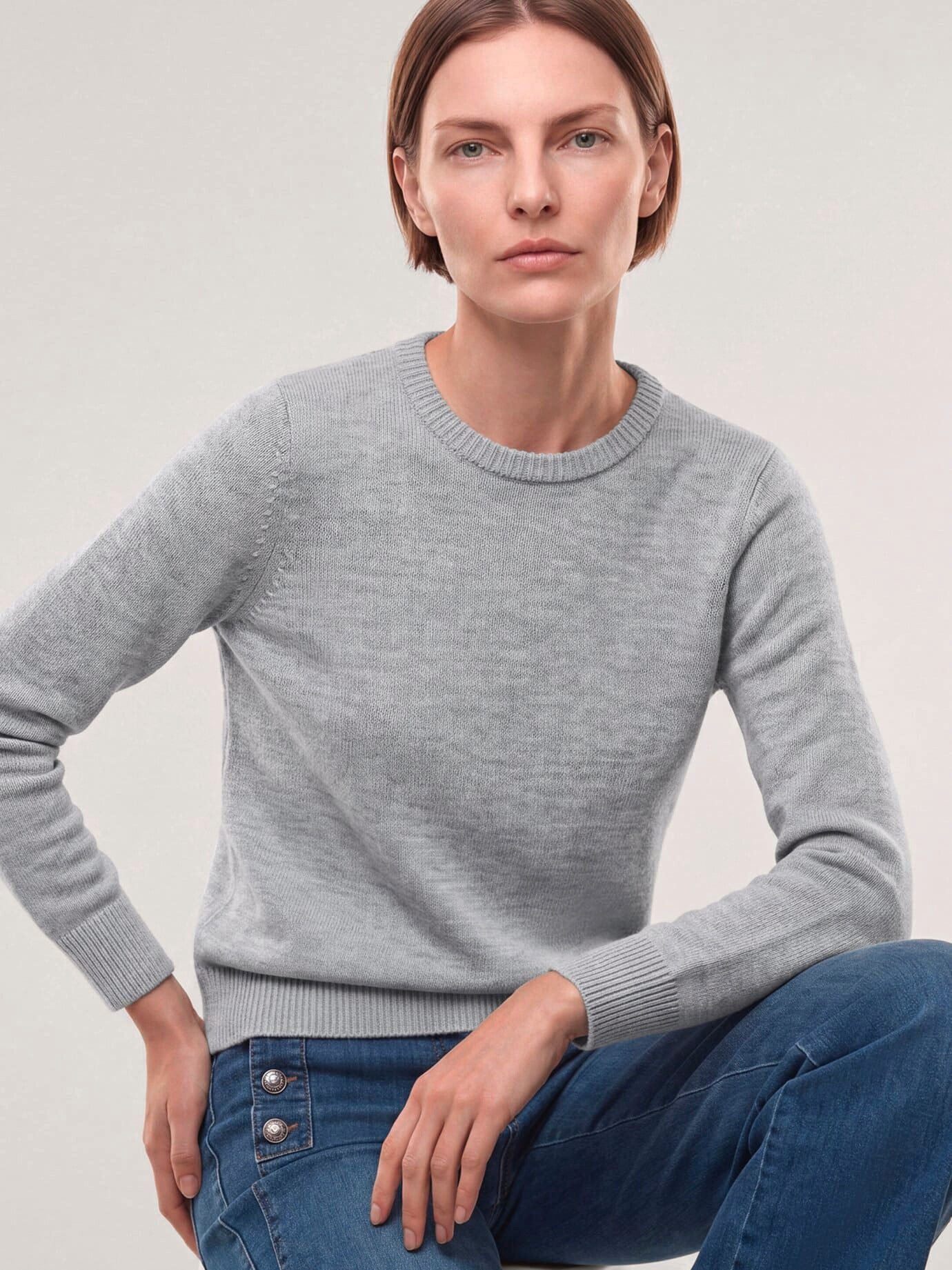 Walbusch Rundhalspullover Damen Pullover mit Bündchen im Patentmuster Rundhals, modern, pflegeleicht, wärmend