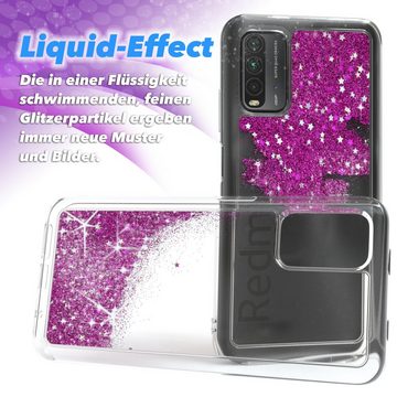 EAZY CASE Handyhülle Liquid Glittery Case für Xiaomi Redmi 9T 6,53 Zoll, Bumper Case Back Cover Glitter Glossy Handyhülle Etui Violett Lila