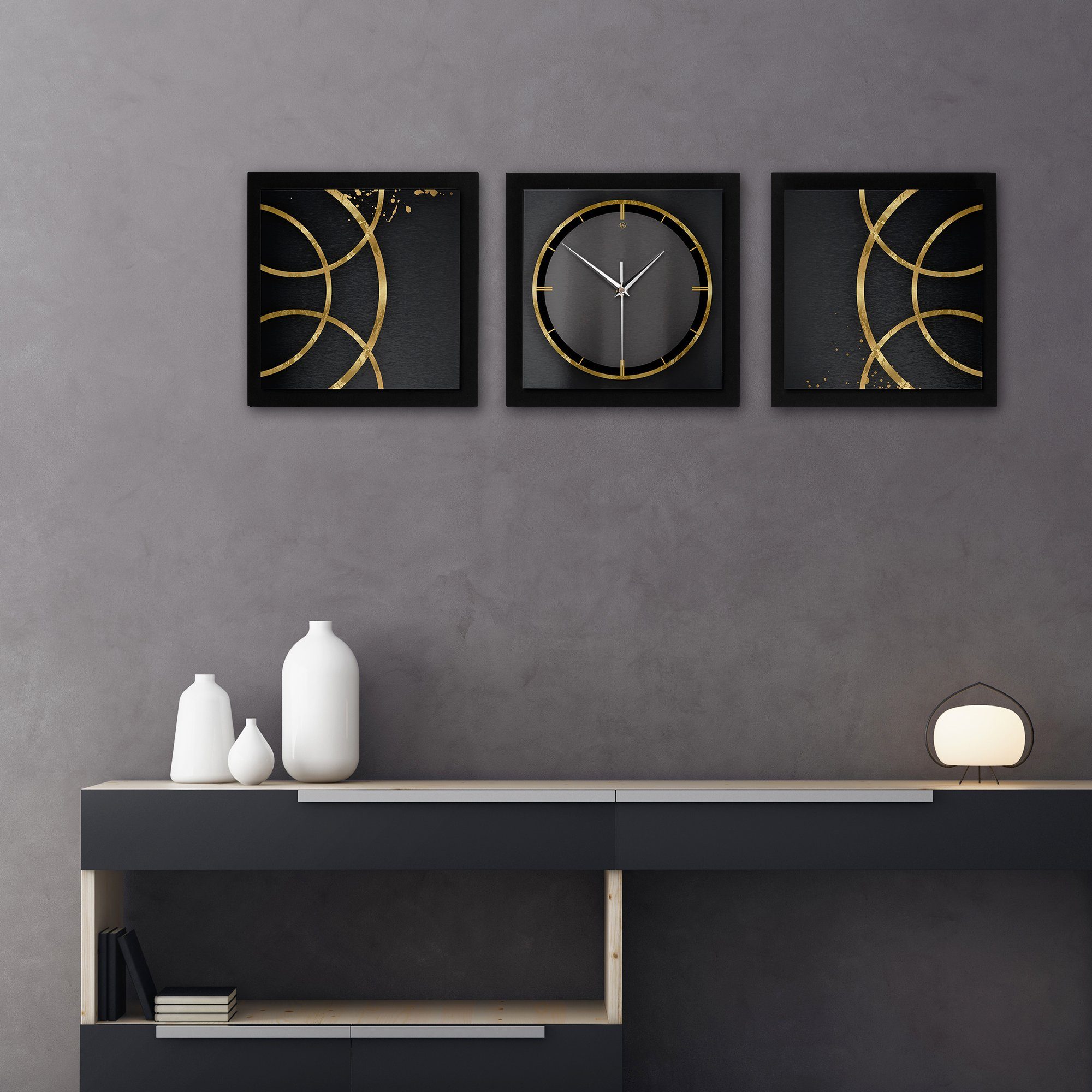 groß Ticken; Wanduhr elegant, Rings Quarzuhrwerk; außergewöhnlich, Kreative Golden (ohne oder Feder Funk- modern) (150x50cm)