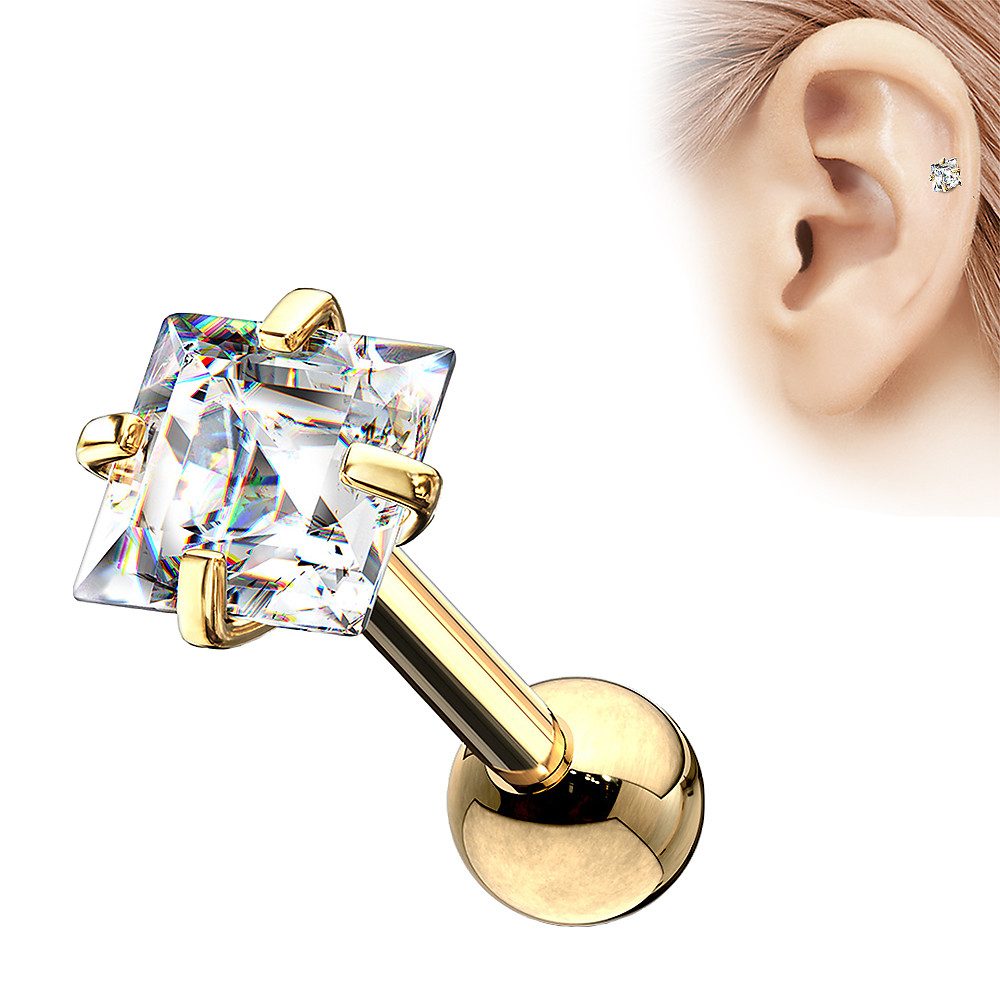Taffstyle Piercing-Set Tragus Chirurgenstahl mit Zirkonia Quadrat Gold 1,2m günstig online kaufen