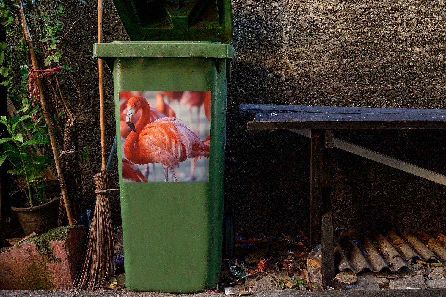 MuchoWow Tiere Abfalbehälter Mülleimer-aufkleber, Rosa (1 - - - Wandsticker Container, Vogel St), Sticker, Flamingo Mülltonne,