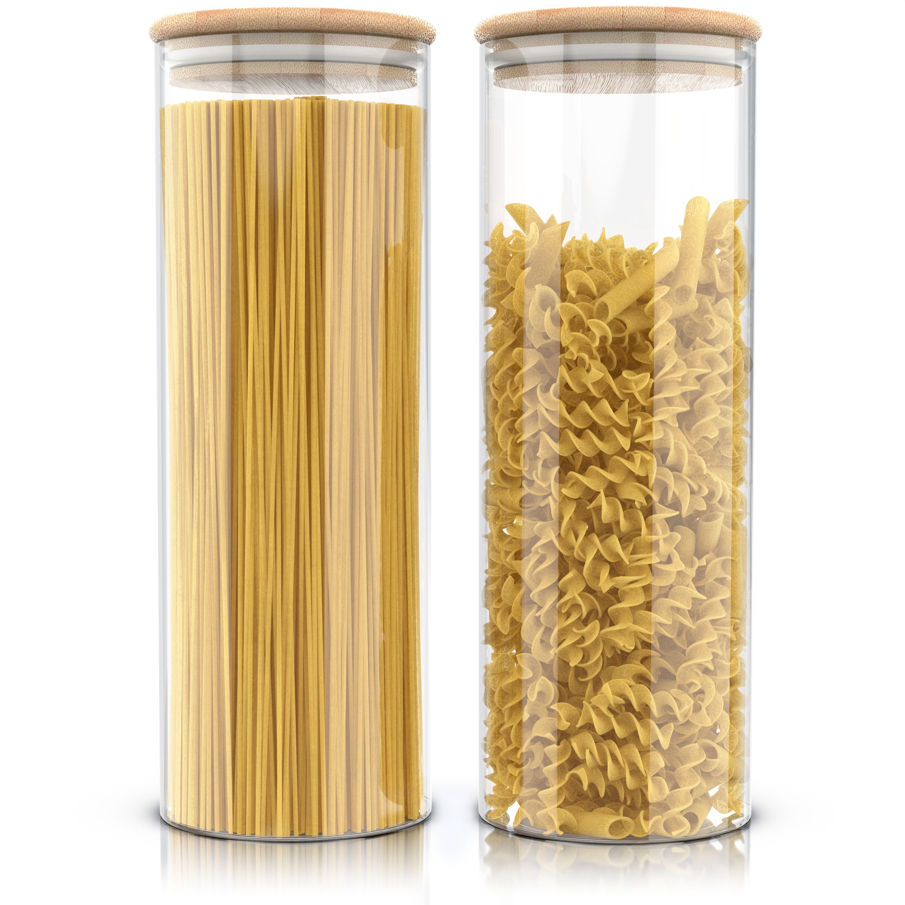 Arendo Aufbewahrungsbecher Glasbehälter-Set 2x 2,2 L Borosilikatglas mit Bambusdeckel, luftdicht, Borosilikatglas, Bambus, Silikon, (Vorratsbehälter-Set, 2-tlg., 2er Set), Hitzebeständig, umweltfreundlich, langlebig, mikrowellengeeignet