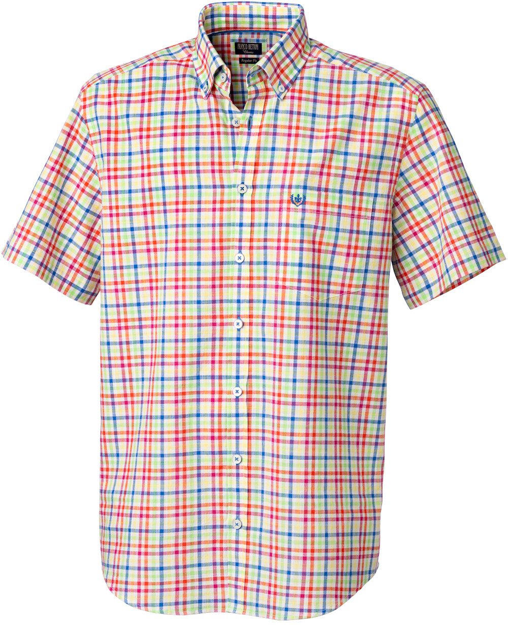 Franco Bettoni Kurzarmhemd aus reiner Baumwolle, in edler Melé-Leinen-Optik