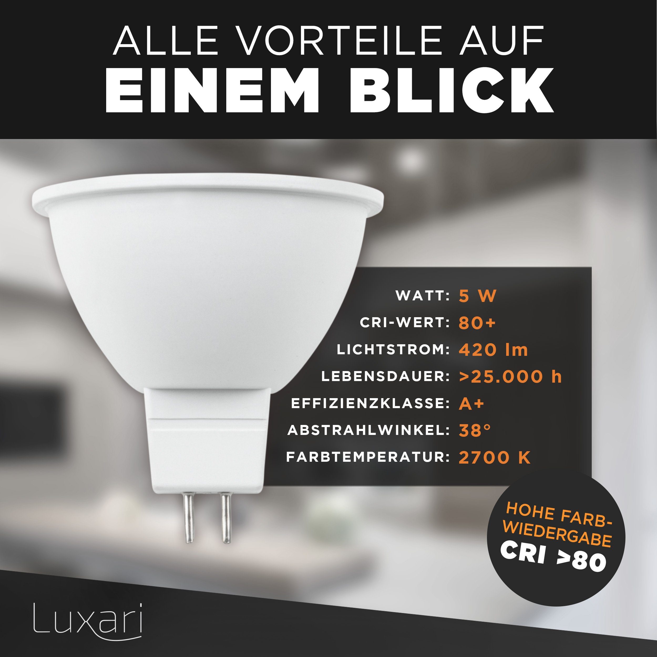 Luxari LED Deckenleuchte Luxari − fest integriert LED, GU5.3 LED LED [5x] Lampe MR16