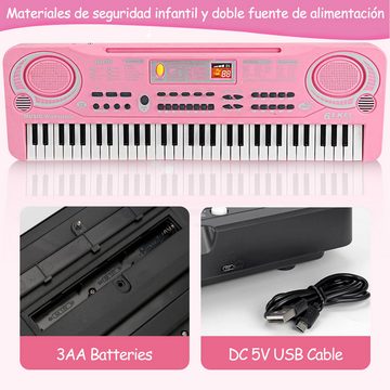 Avisto Digitalpiano Keyboard Digitalpiano Kinder-Keyboard mit 61 Tasten und Mikrofon (Mit Tastatur 61 Tasten+1 x Adapter (EU)+1 x USB-Kabel+1 x Mikrofon, mit 6 Demo-Liedern in Englisch), 16 Klangfarben, 10 Rhythmen, 8 Percussion-Instrumenten, 2 Lernfunktion