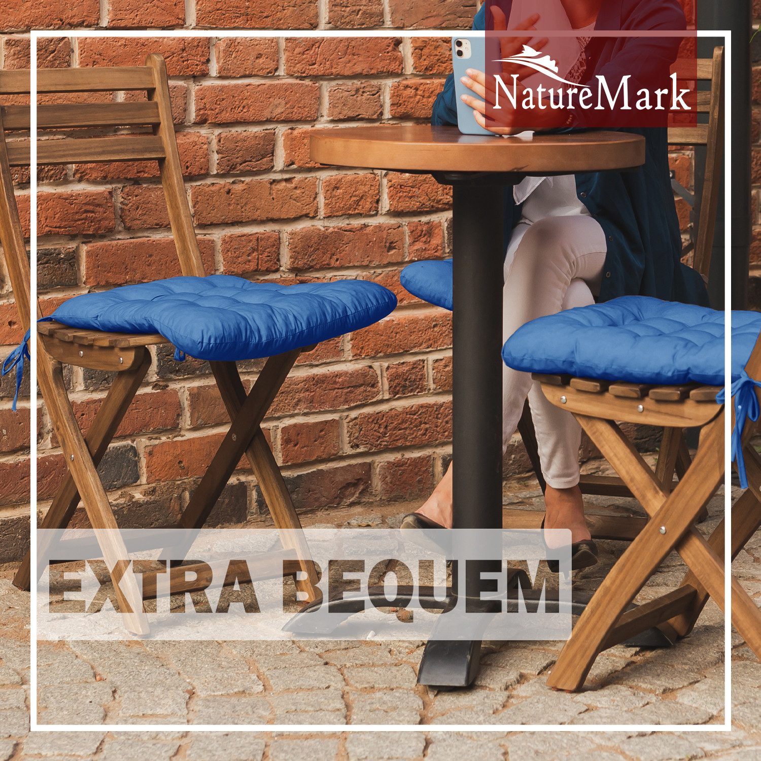 NatureMark Sitzkissen 4er-Set Stuhlkissen 40x40cm mit Bändern, Sitzpolster Kissen 4er Pack, schadstoffgeprüft, Royal blau