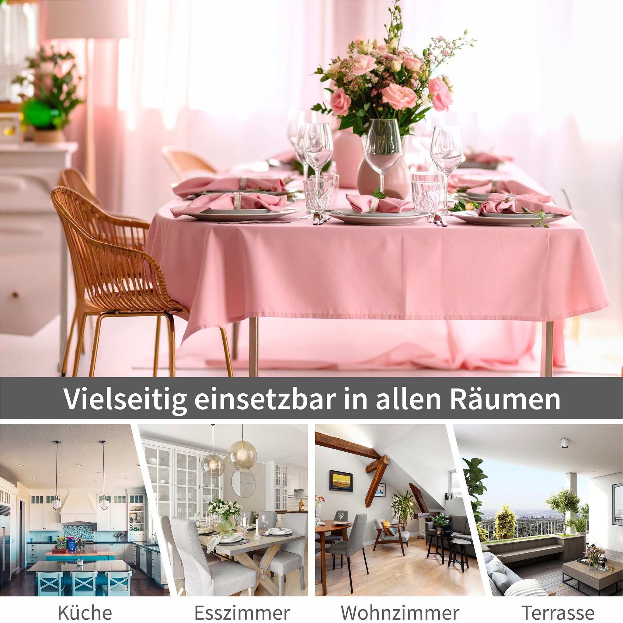 matches21 HOME & HOBBY Tischdecke Tischdecke 160 x 220 cm oval für Küche & Esstisch in Weiß (1-tlg), Waschbares Tischtuch mit Lotuseffekt