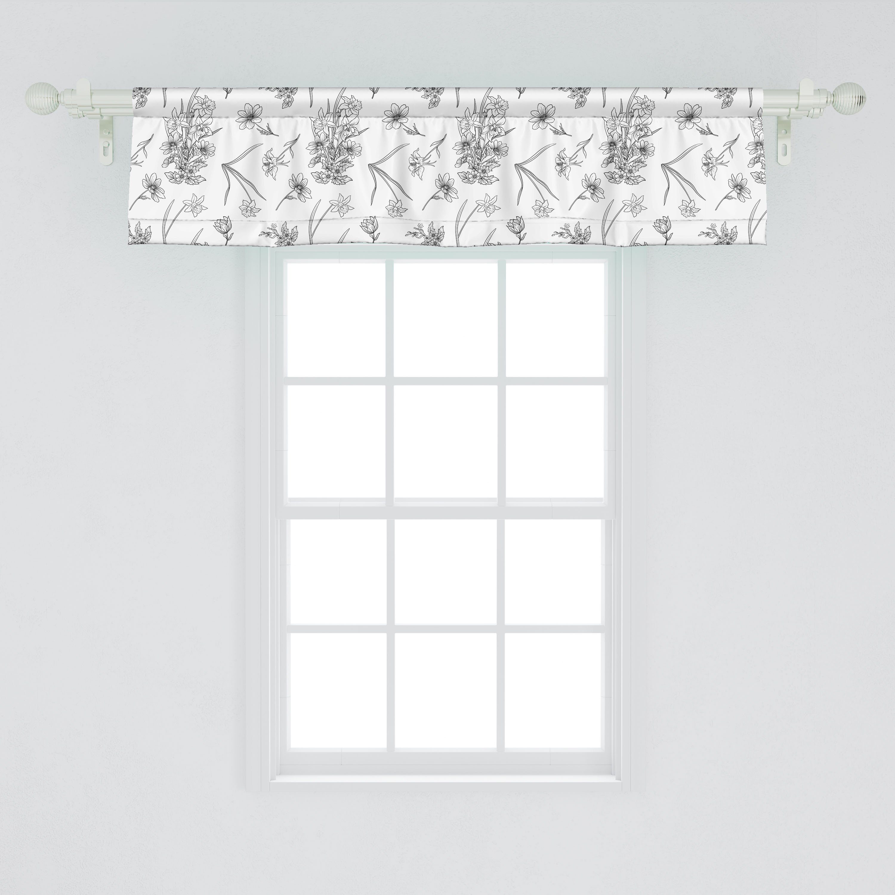Abakuhaus, für Schlafzimmer Vorhang Blooming Küche Microfaser, Flüchtige Narzisse Blumen Dekor Scheibengardine Stangentasche, mit Volant