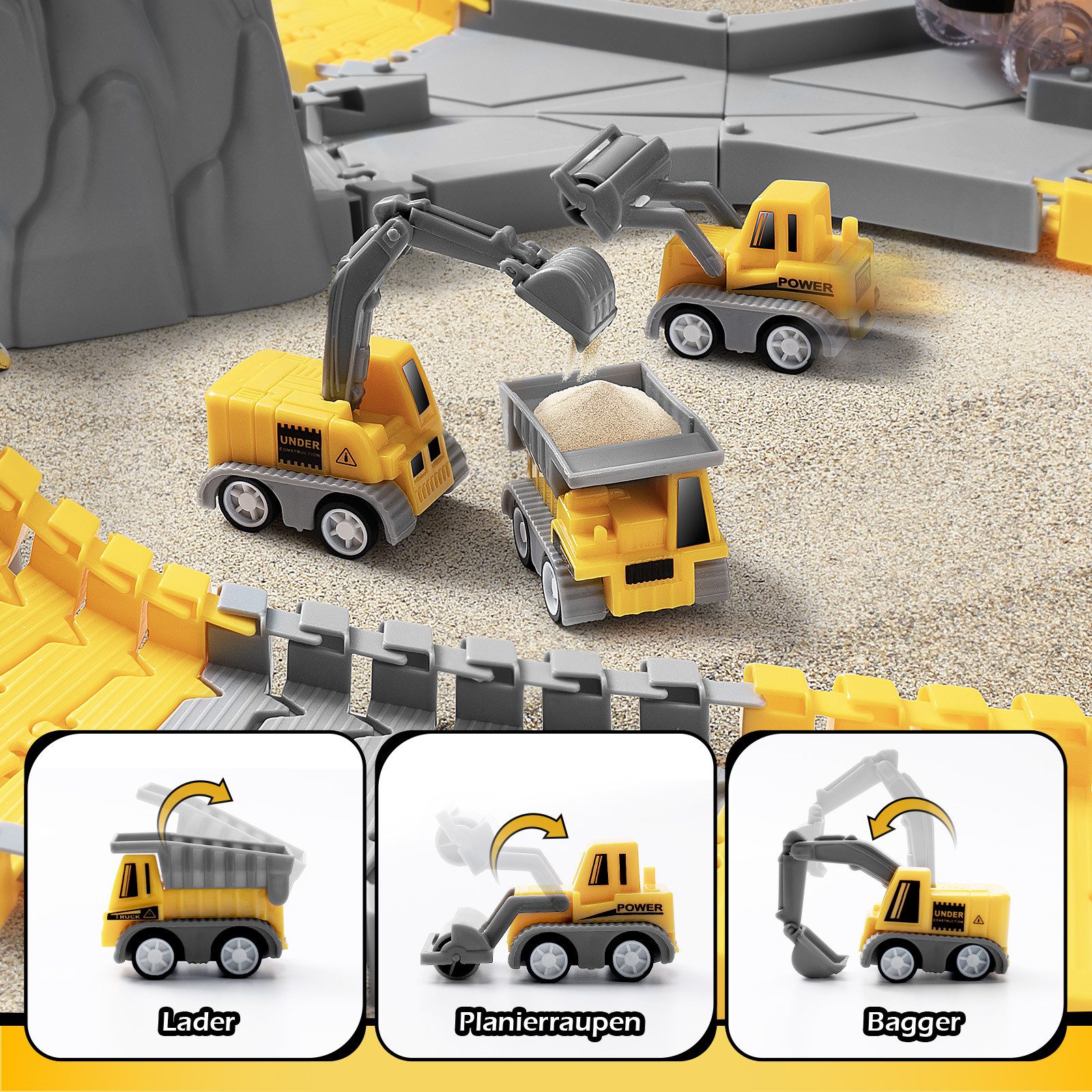 Coroiesty Autorennbahn DIY-Rennbahn Baustellen-Set, Perfektes Geburtstagsgeschenk für Kinder, (Set), Flexible Schienen, 360°-Loop, beleuchteter Rennwagen, Baufa – Bild 3 von 5