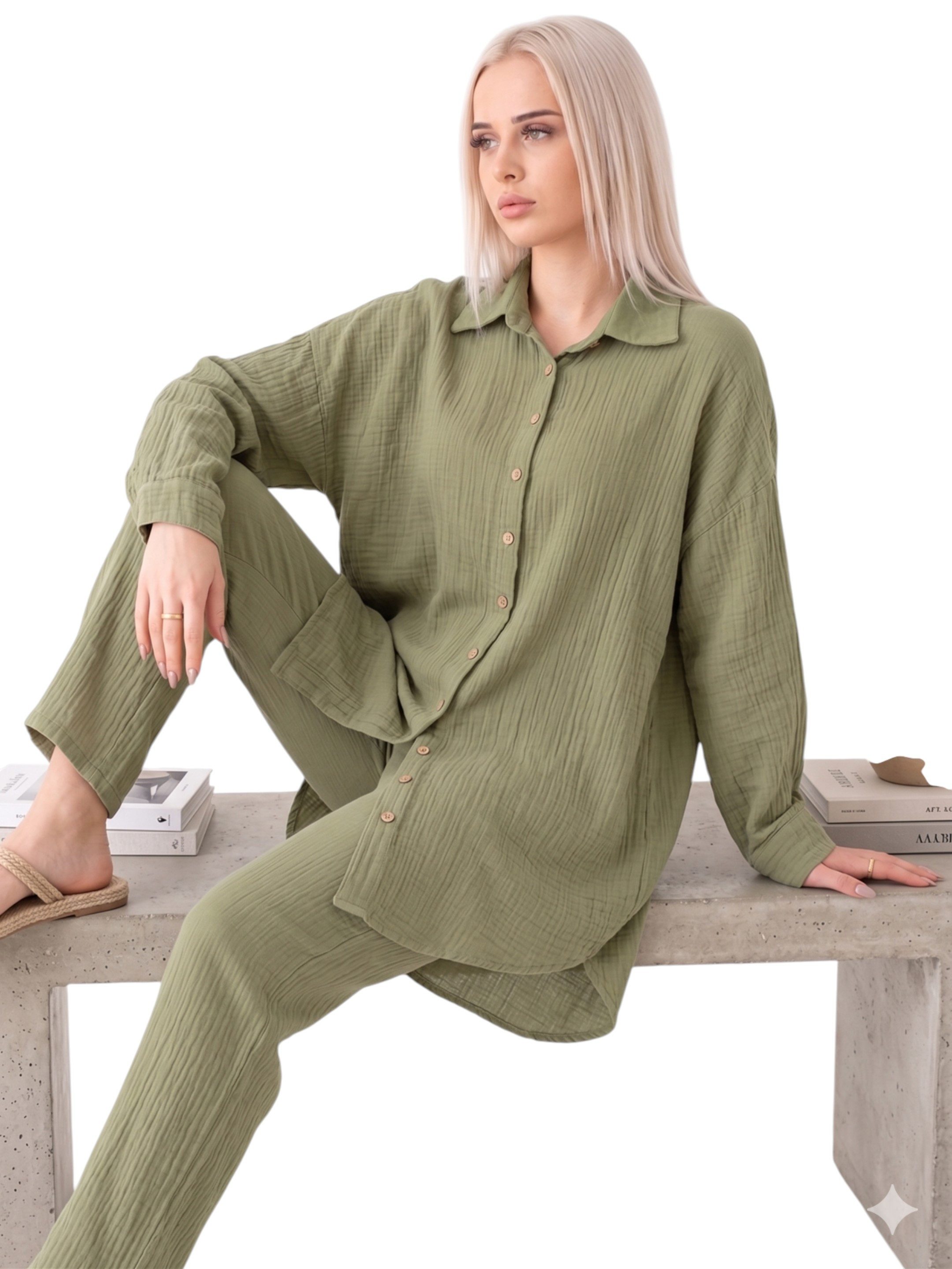 WENOR Hemdbluse Oversize Musselin Hemd 100 % Baumwolle, Kokosknöpfe, Einheitsgröße Nachhaltiger Kokosknopf, luftige Oversize-Passform