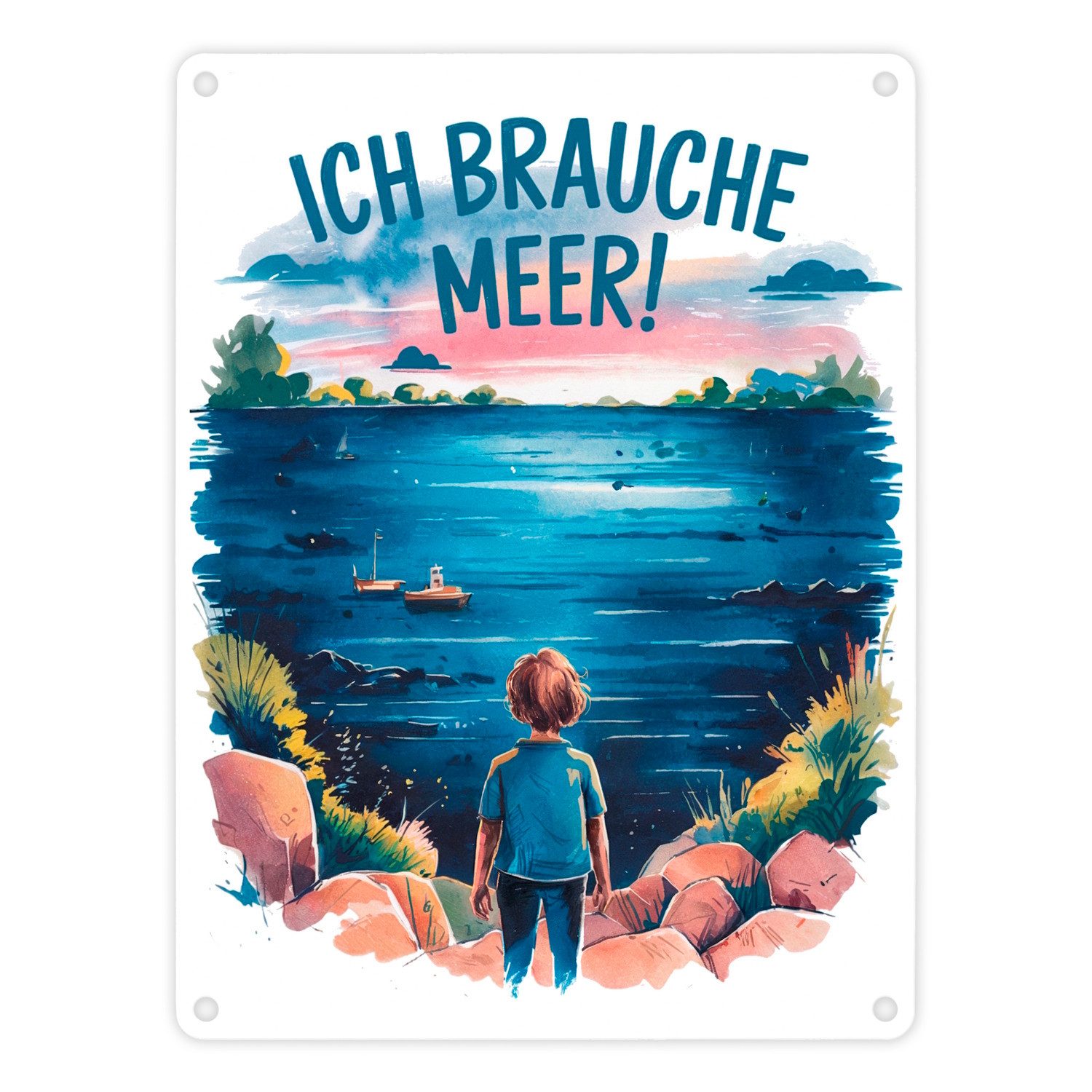 Metallschild Ich brauche Meer! Metallschild in 15x20 cm