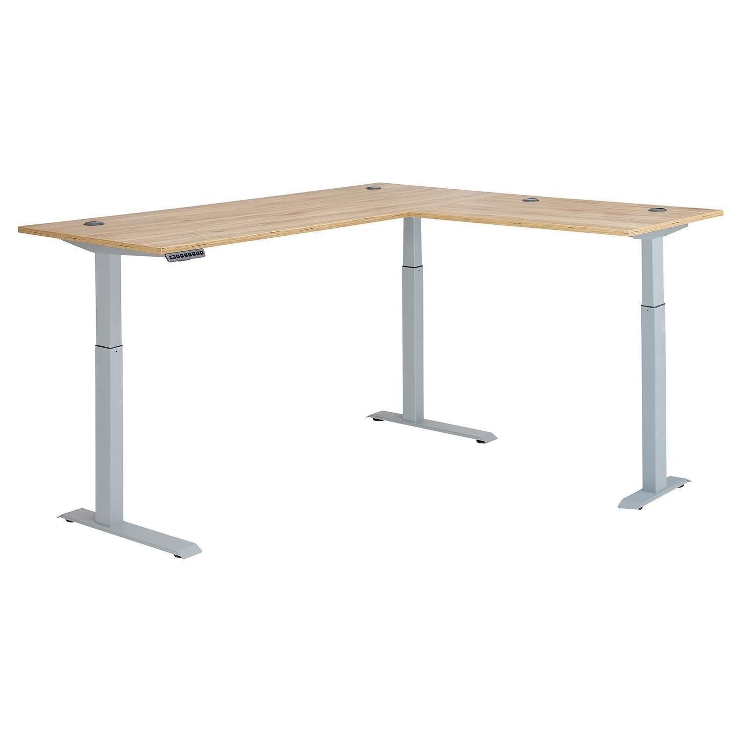 Vito Eckschreibtisch CLYDE, Mauvella Eiche Dekor, Silbergrau, Metallgestell, elektrisch Höhenverstellbar, B 185 x H 72 x T 177 cm