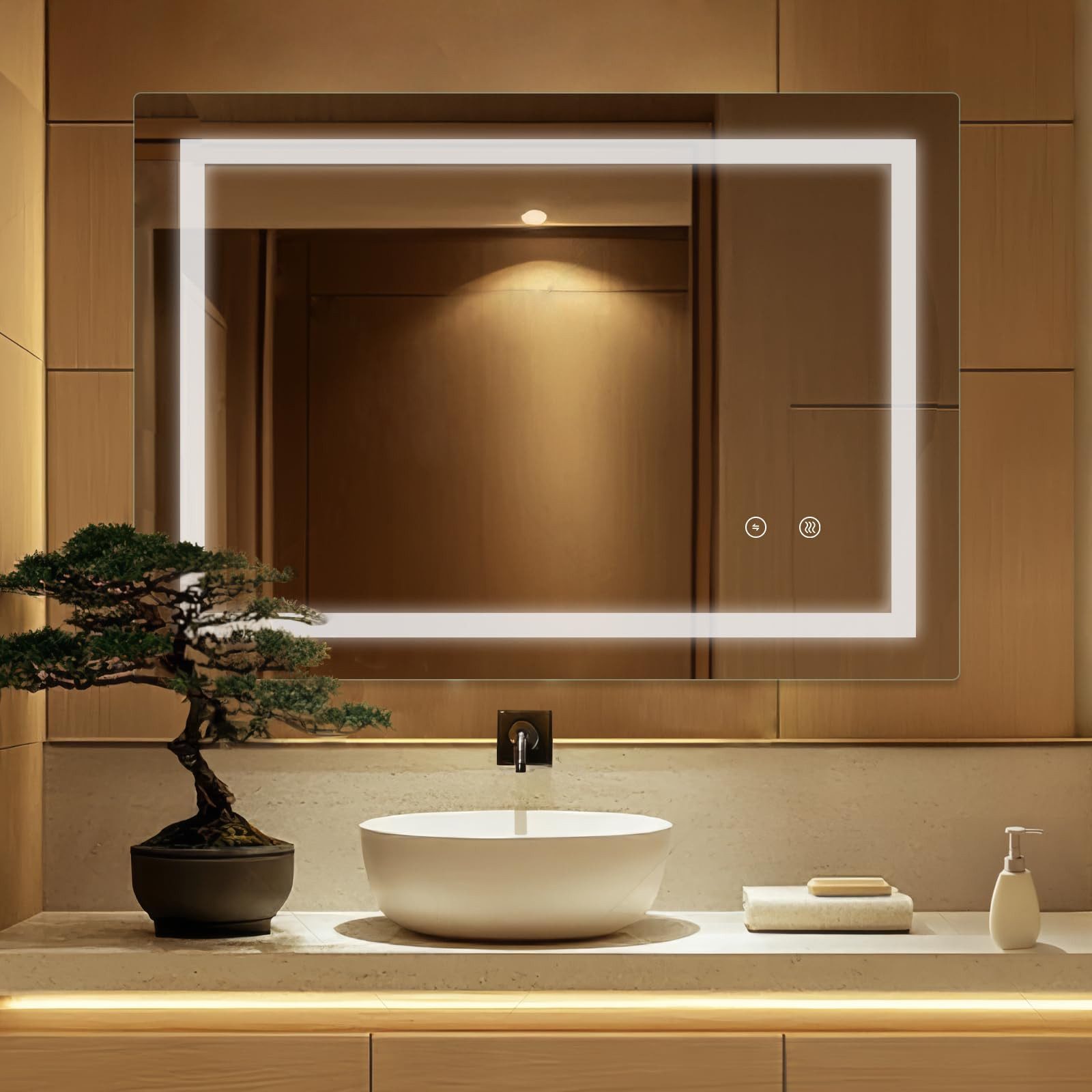 SaniteModar Badspiegel LED Badezimmerspiege, Ultrahell, beschlagfrei, dimmbar (1-St), IP44 wasserdicht, vertikal & horizontal montierbar, 70x90cm