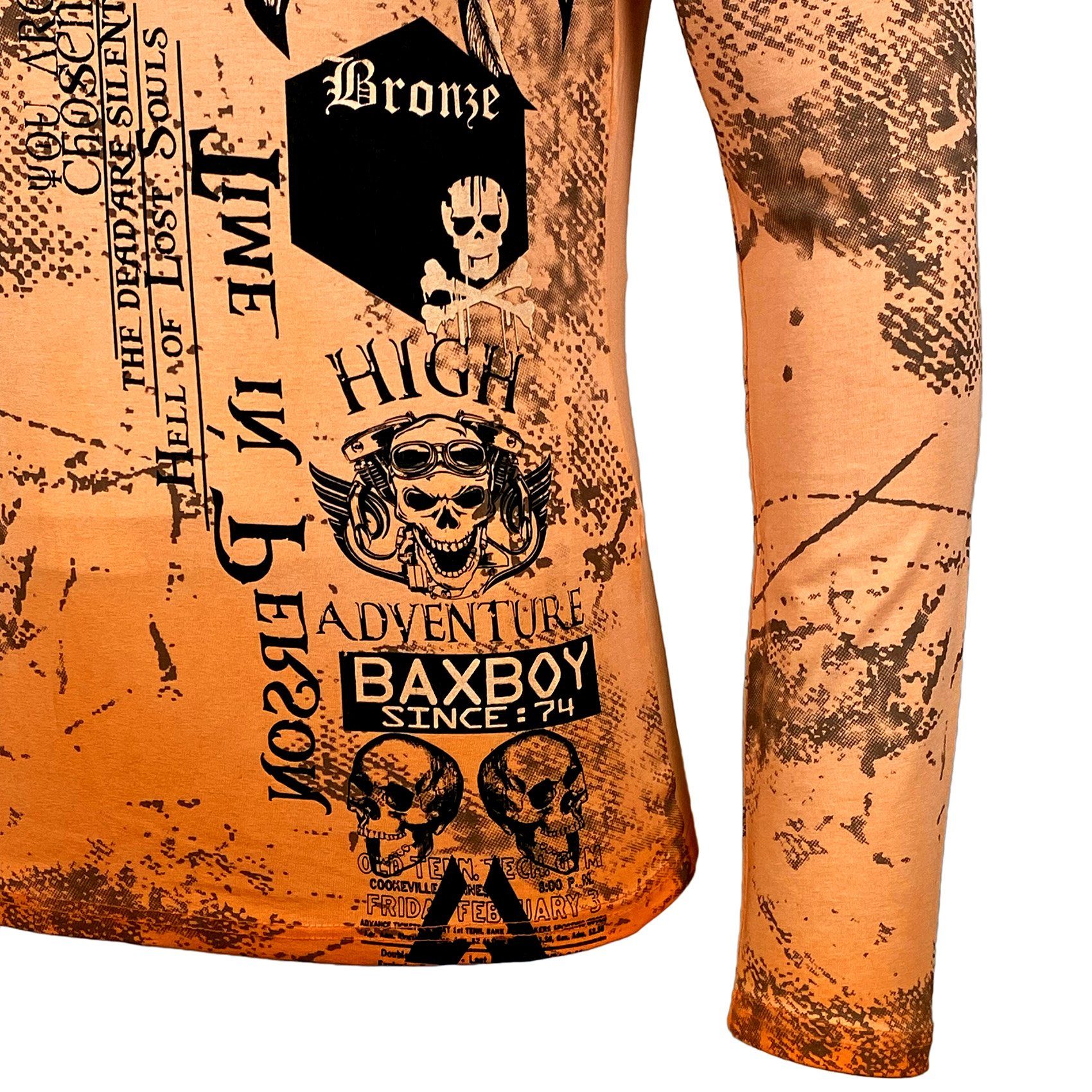 Longshirt Over Orange Print 708 All Plakativer Herren Front Longsleeve Back Baxboy & Baxboy