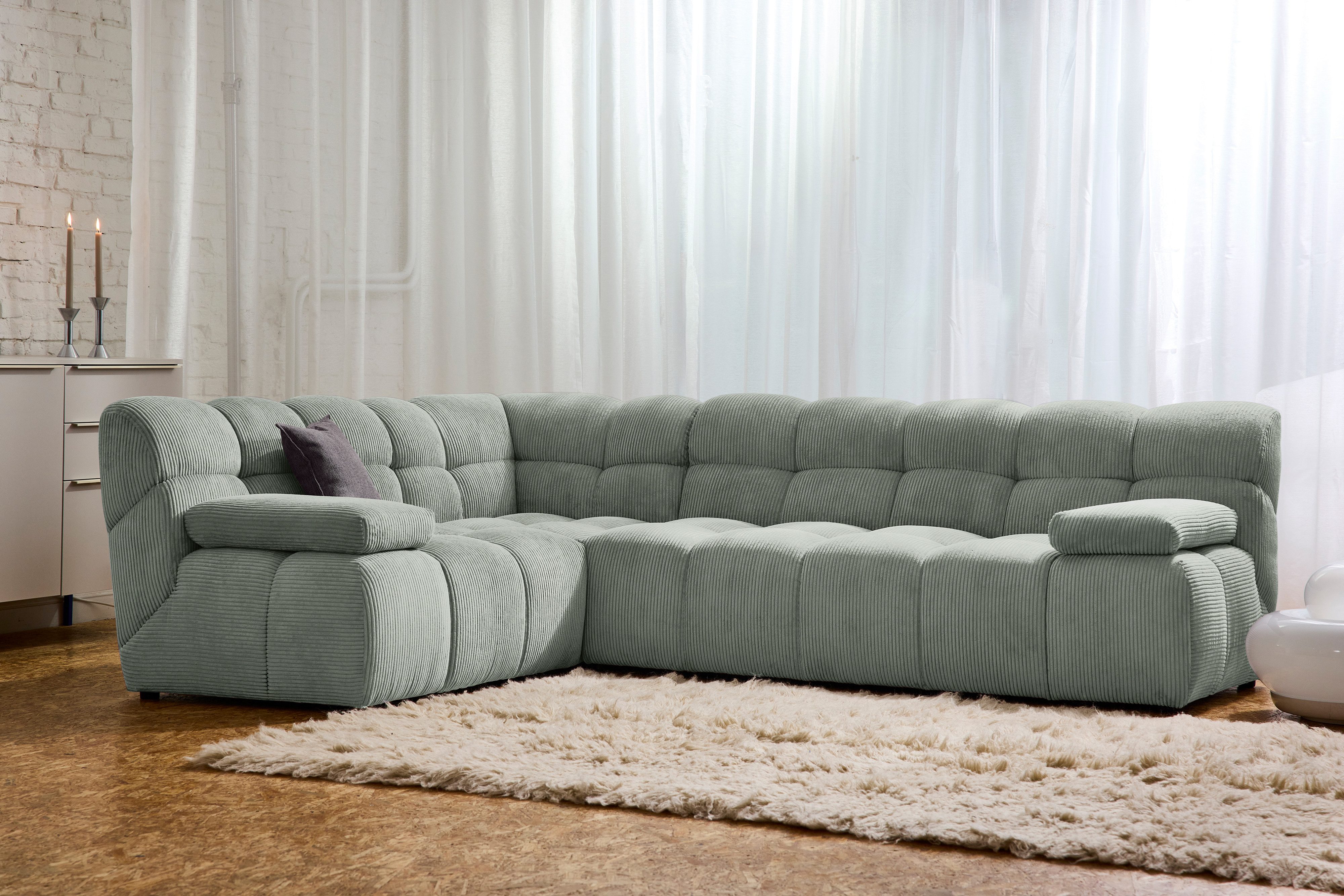 TOM TAILOR HOME Ecksofa SOFT CUBE – stylische Retrovibes durch markante Kachelsteppung, angenehm weicher Sitzkomfort, 265x195, mit optionaler Armteilfunktion