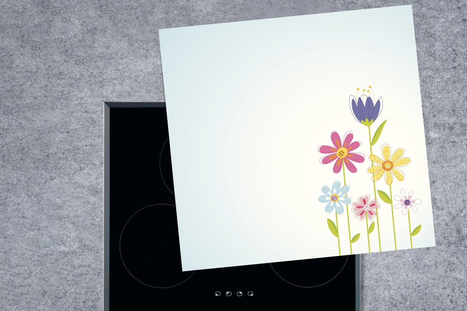 MuchoWow Herdblende-/Abdeckplatte Eine Illustration von (1 Vinyl, cm, blauen 78x78 Blumen Ceranfeldabdeckung, Arbeitsplatte und tlg), einer küche Tulpe, für