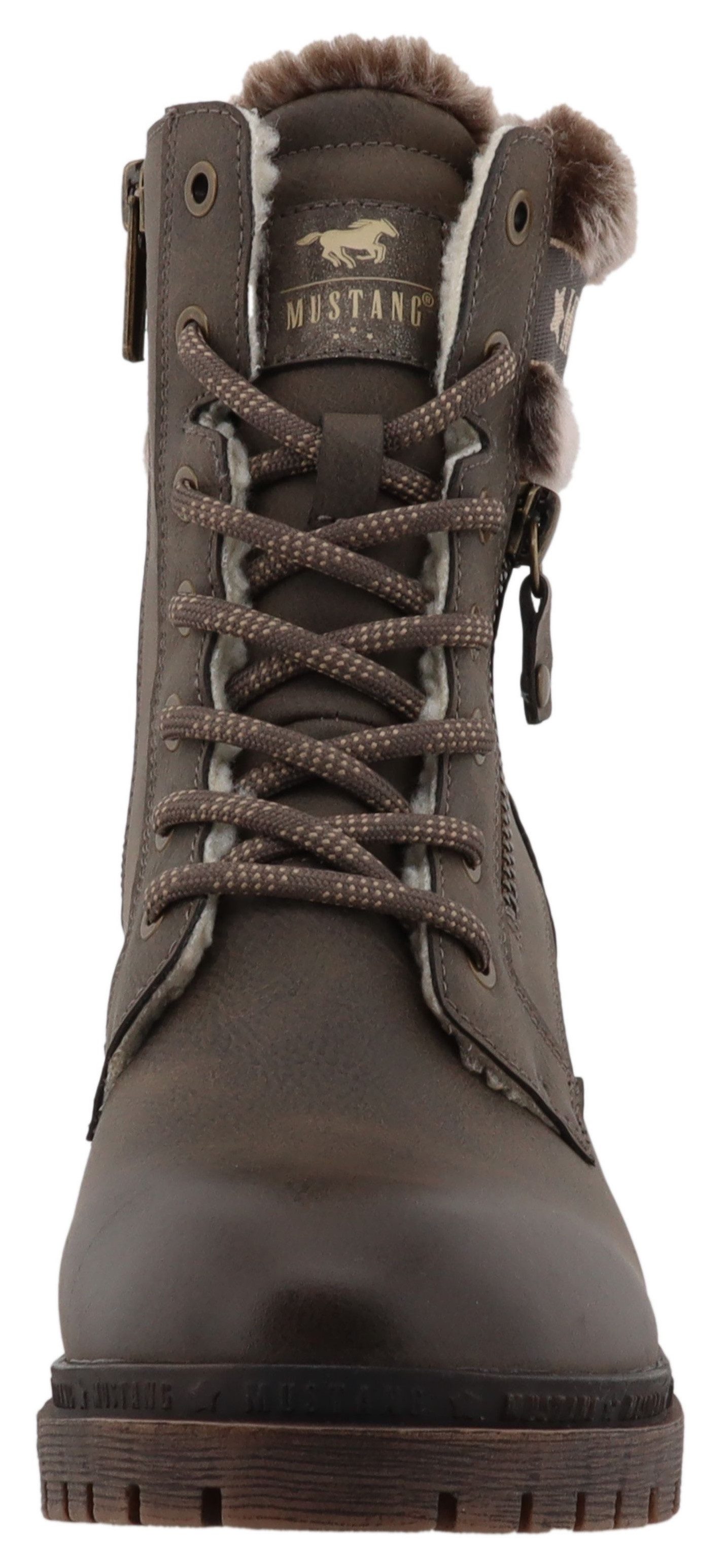 Mustang Shoes Leila Winterstiefelette Winterstiefel mit Kunstfellkragen und Blockabsatz – Bild 4 von 5