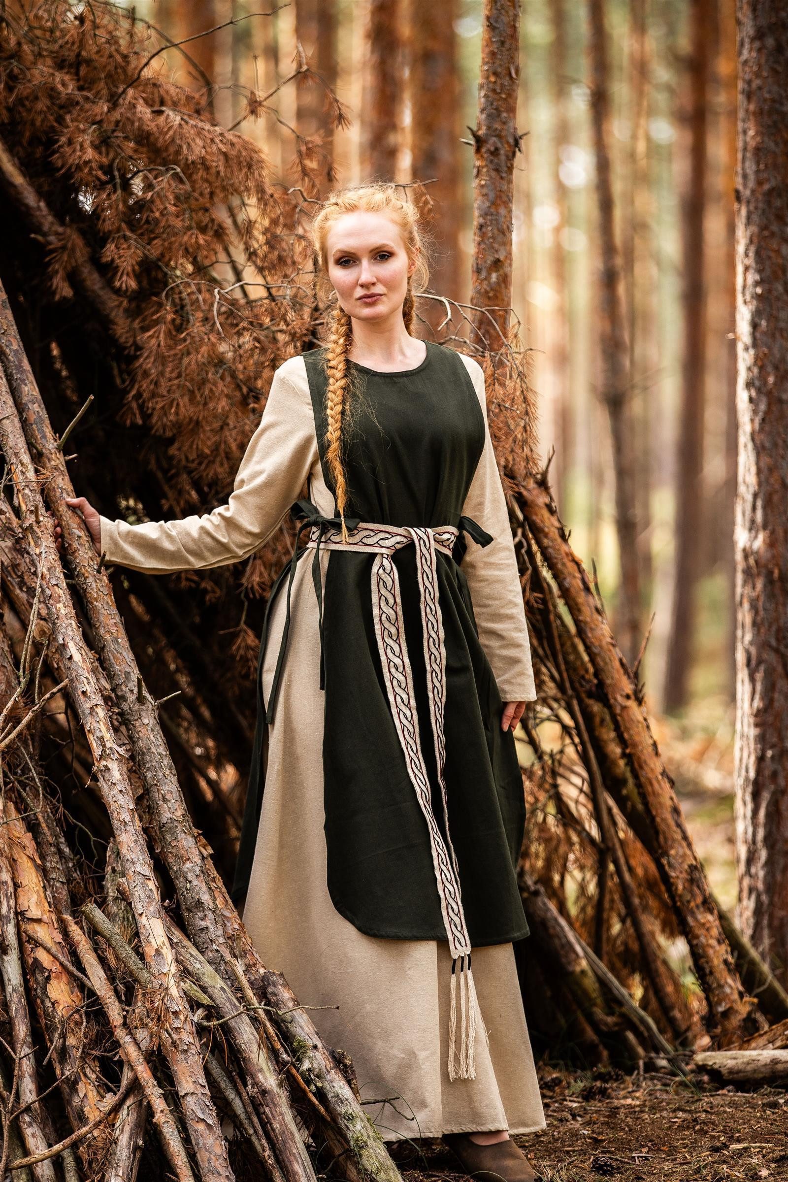 Leonardo Carbone Wikinger-Kostüm Überkleid "Magdalena" ärmellos, seitliche Bändel, hochwertige Baumwolle
