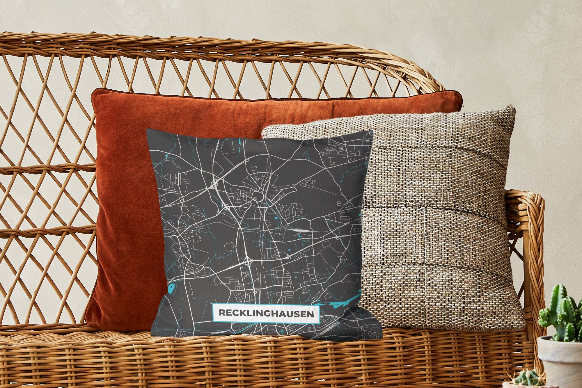 Sofakissen Karte mit Wohzimmer, Dekokissen Blau Zierkissen Füllung Deko, - Stadtplan Recklinghausen, Deutschland für - - Schlafzimmer, - MuchoWow