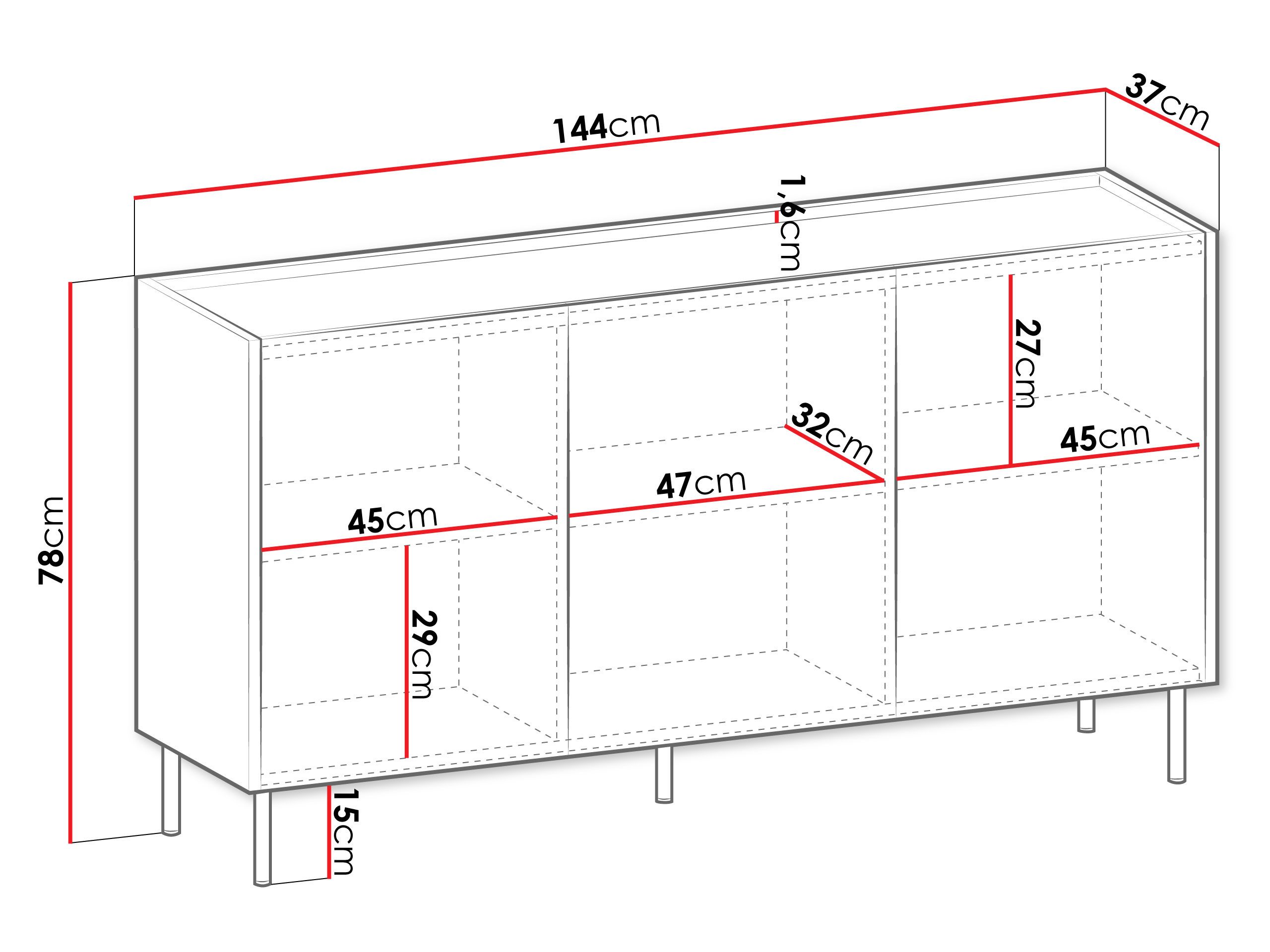 MIRJAN24 Kommode Tewos K144 (mit drei Drehtüren), 144x37x78 cm, Schwarze Metallfüße – Bild 5 von 5