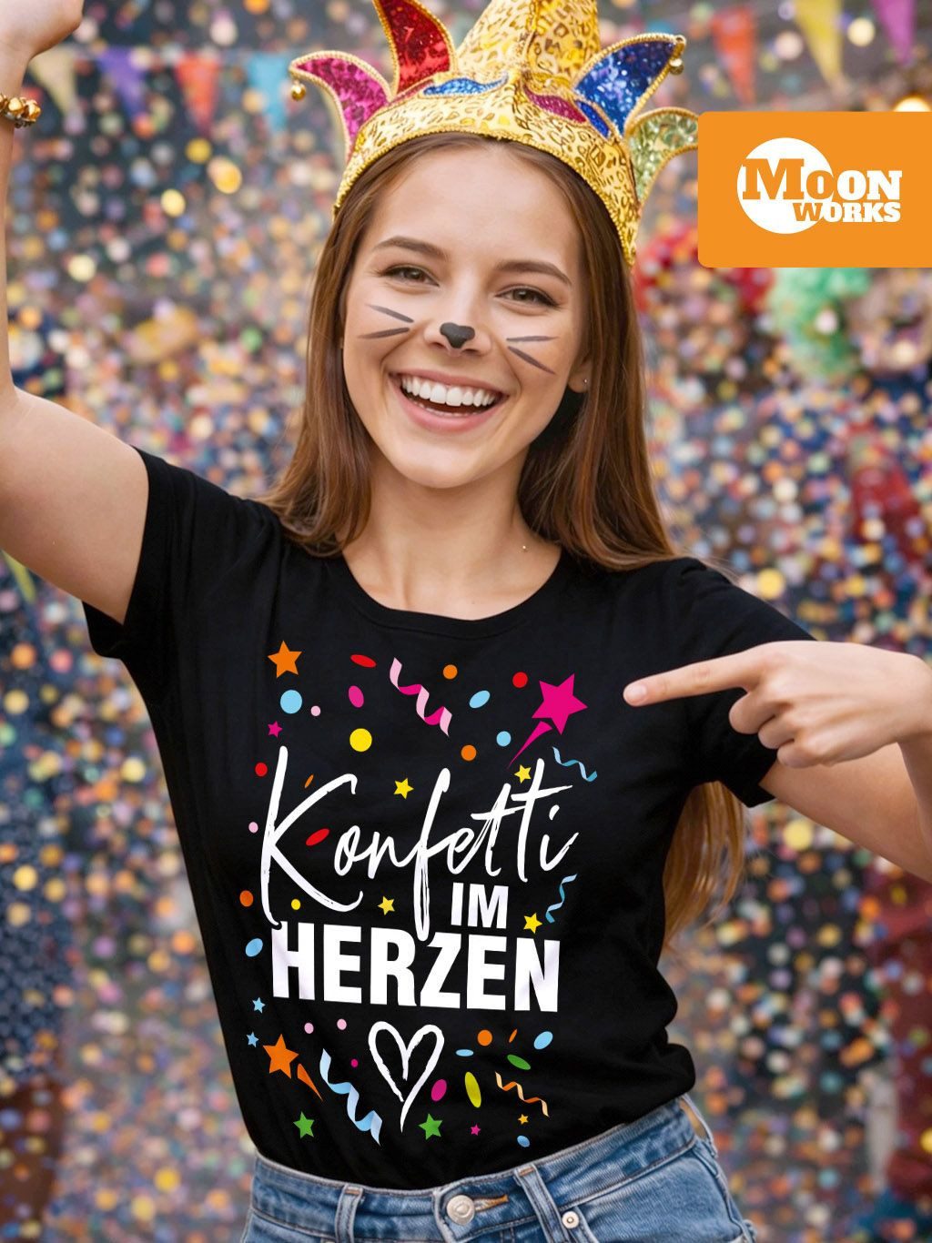MoonWorks Print-Shirt Damen T-Shirt Fasching Karneval Konfetti im Herzen Ko günstig online kaufen