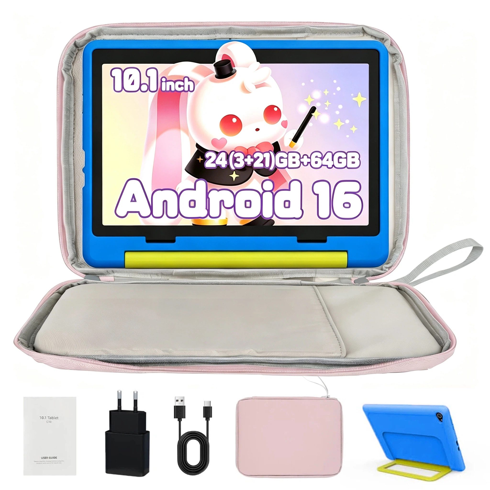BUFO 10'' Android 64GB 1280x800 HD IPS WiFi 6 Lern Kinder Tablet (10", 64 GB, Android 16, 5G WiFi, Kids Bumper Blau, Elterliche Kontrolle, Anti-Blaulicht)