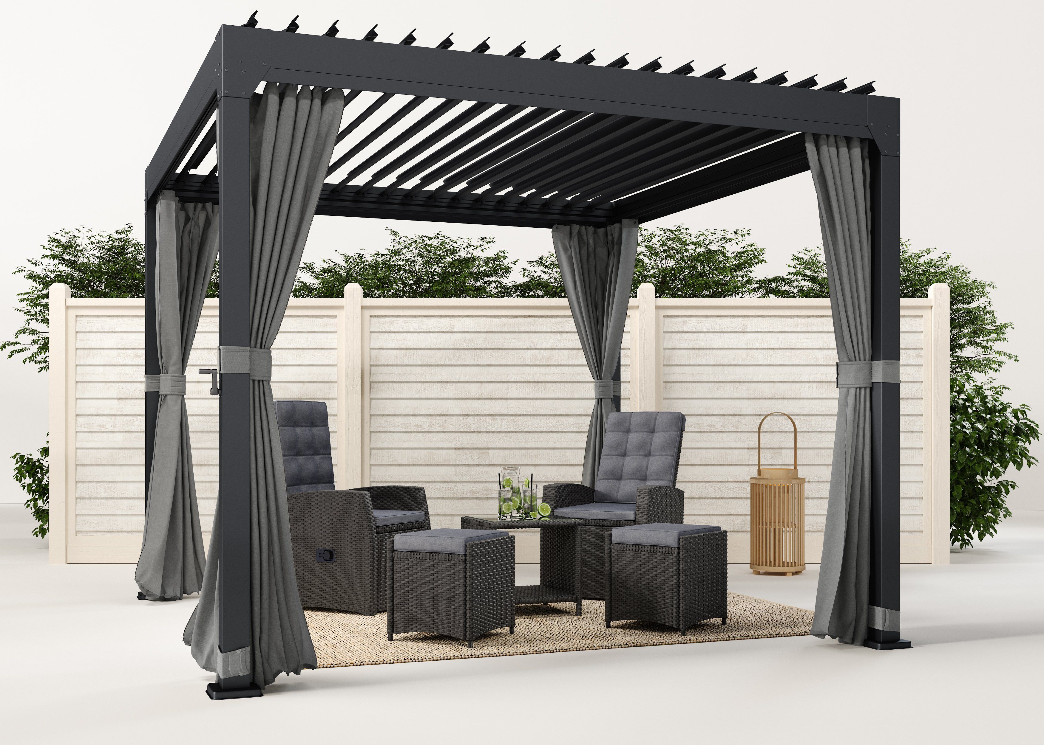KONIFERA Pavillon Palma, mit 8 Seitenteilen, Pergola, mit Lamellendach
