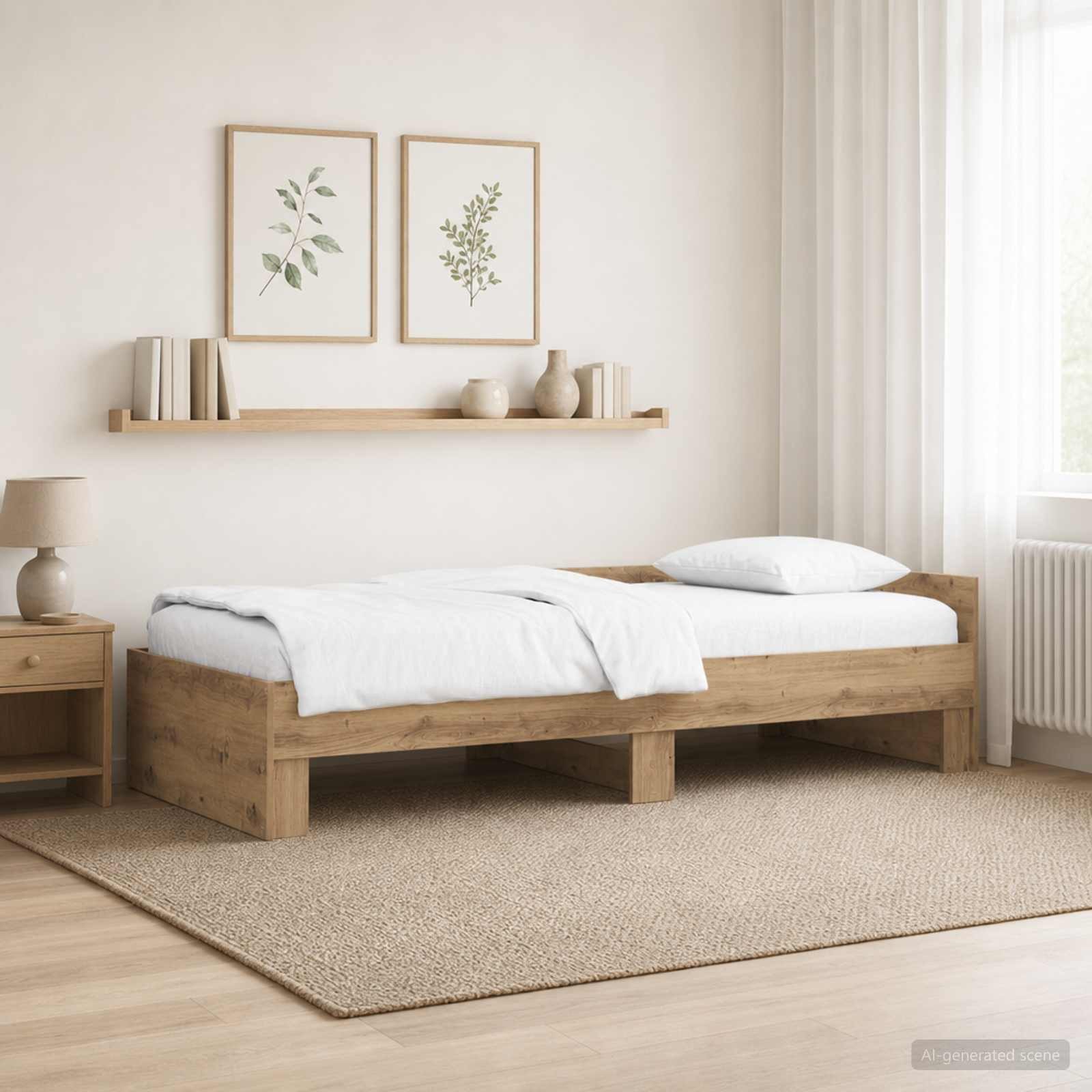 furnicato Bettgestell 203 x 83 x 50 cm Artisan-Eiche Holzwerkstoff Bettrahmen (1-tlg), Stabiles Einzelbett mit festem Lattenrost für dein Schlafzimmer