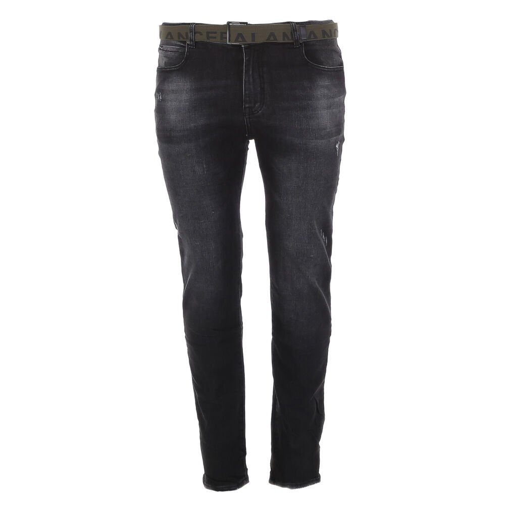 in Stretch-Jeans Jeans Destroyed-Look Stretch Ital-Design Freizeit Schwarz Herren