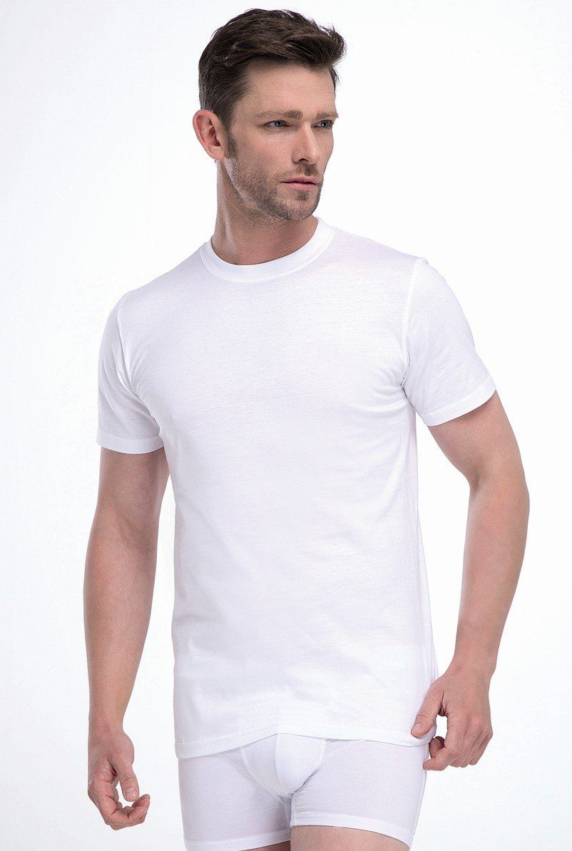 Toker Collection® (Packung, Rundhals Ausschnitt T-Shirt 2er-Pack) Unifarbe, Pack Baumwolle Weiß 2er Herren in Basic aus T-Shirt