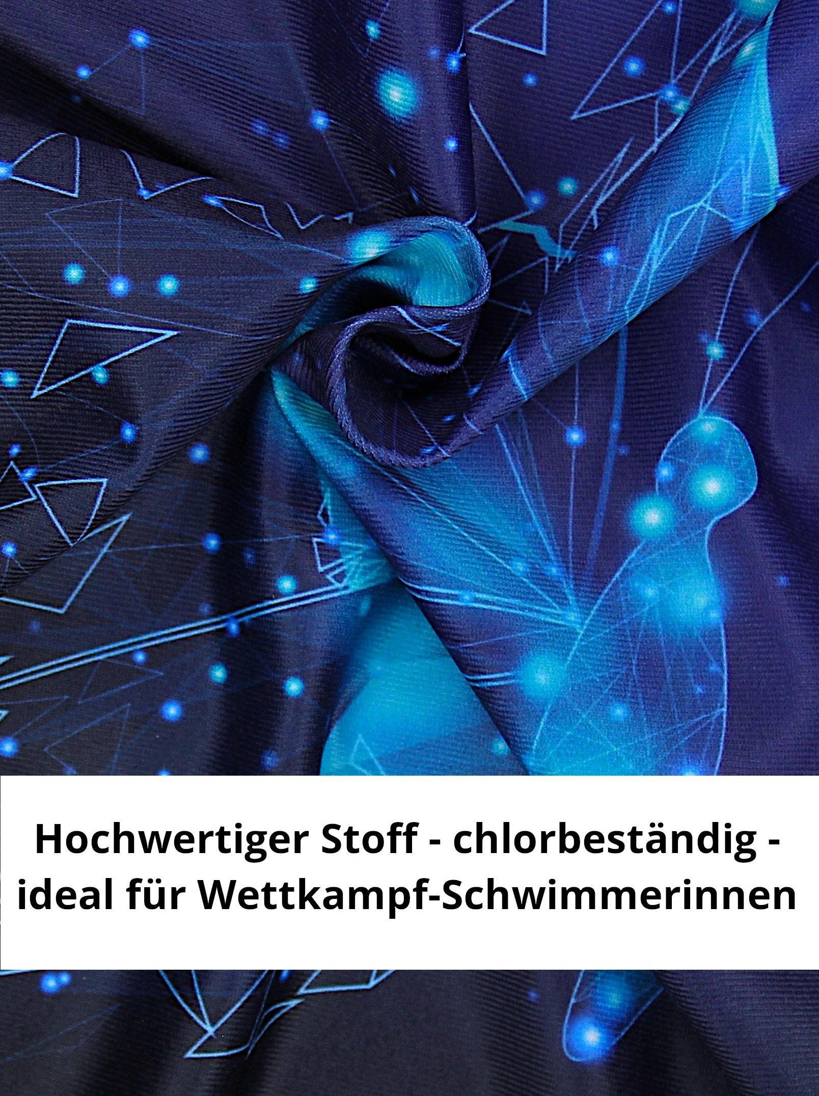 Aquarti EP1281 Wettkampf Chlorresistent Schwimmanzug Schmetterling Badeanzug Muscleback / Mädchen Blau Badeanzug Schwarz