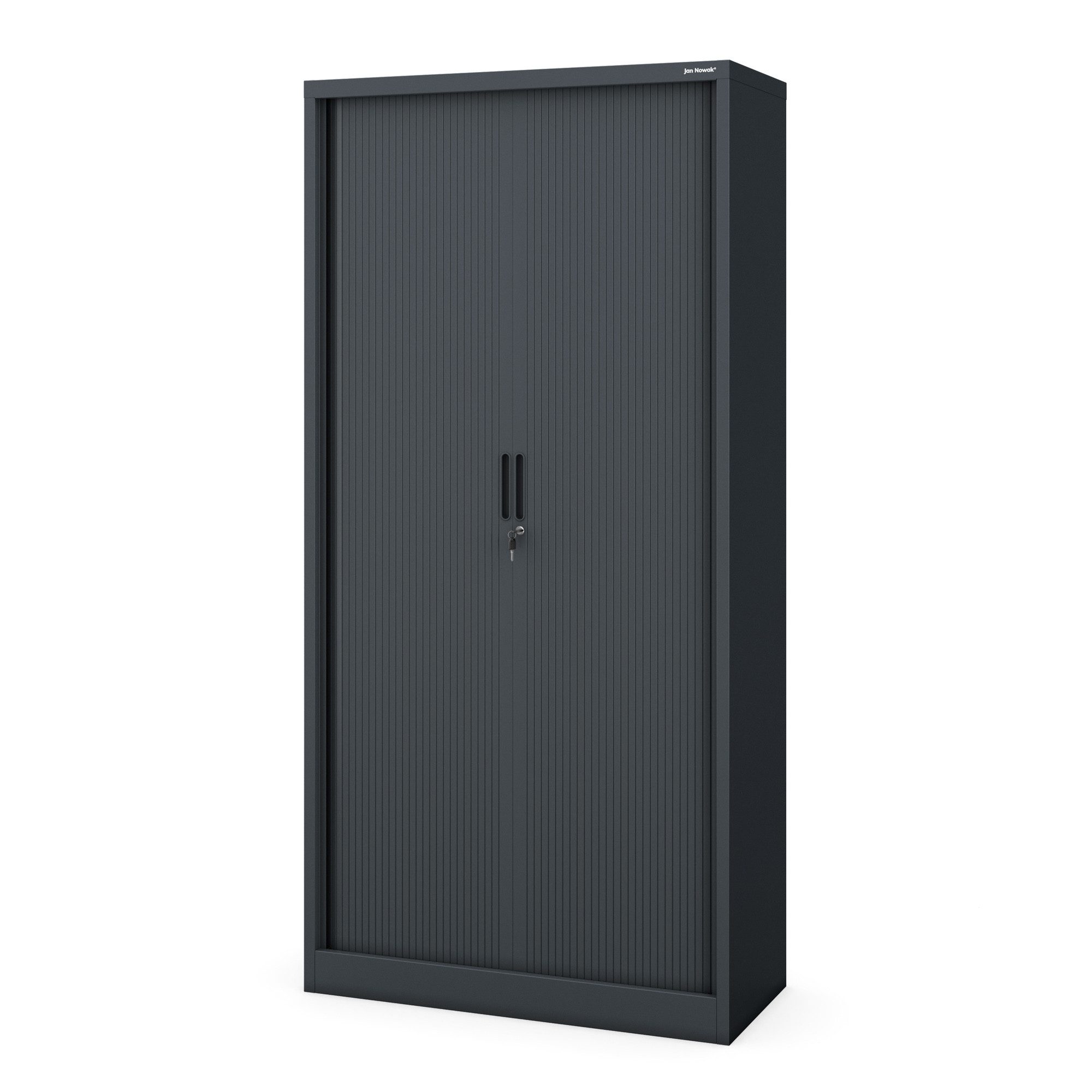 Jan Nowak Aktenschrank Metall Rollladenschrank abschließbar 90 cm DAMIAN 4 Böden Stahl (Stahl 0,6 mm platzsparend Wandmontage möglich PZH-zertifiziert) Büroschrank Rolltüren 50 Ordner Schloss 2 Schlüssel 4 Farben