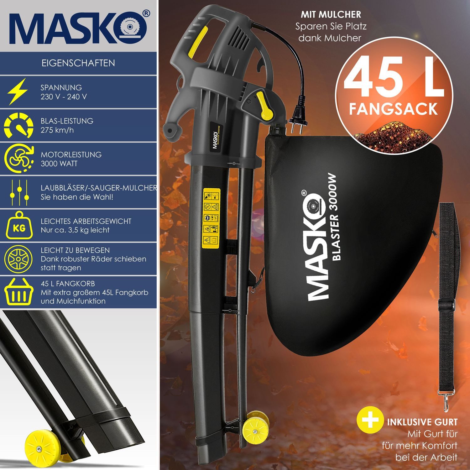 MASKO Laubsauger, Elektro Laubsauger 3in1 Elektrischer günstig online kaufen
