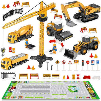 SGODDE Spielzeug-Bagger, (36-tlg), Spielzeugauto Set Bagger Bulldozer Lastwagen LKW Baufahrzeuge Mini Fahrzeuge Geschenk für Kinder