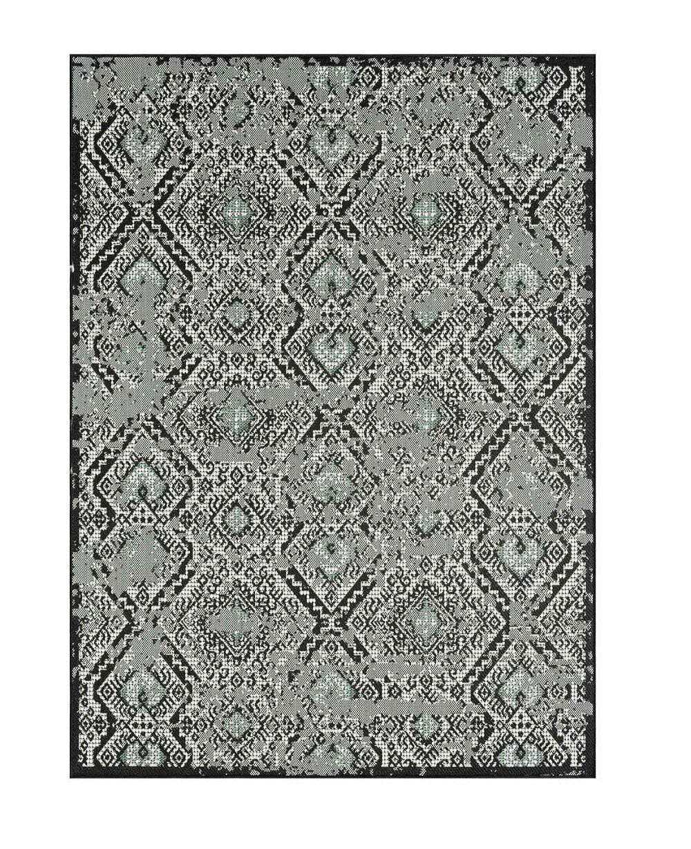 Vimoda Outdoorteppich Teppich In- und Outdoor Rauten Design in Schwarz, Rechteckig, Höhe: 5 mm, Läufer Balkon passt als Küchenteppich