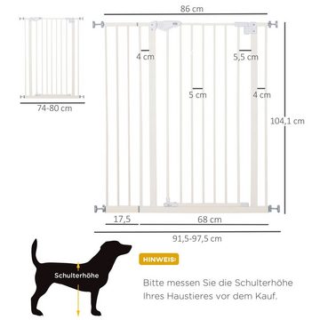 PawHut Hundegitter Treppenschutzgitter mit Verlängerung, Metall, Kunststoff, Weiß (Set, 1 St., mit Doppelter Verschluss), 86B x 104.1H cm